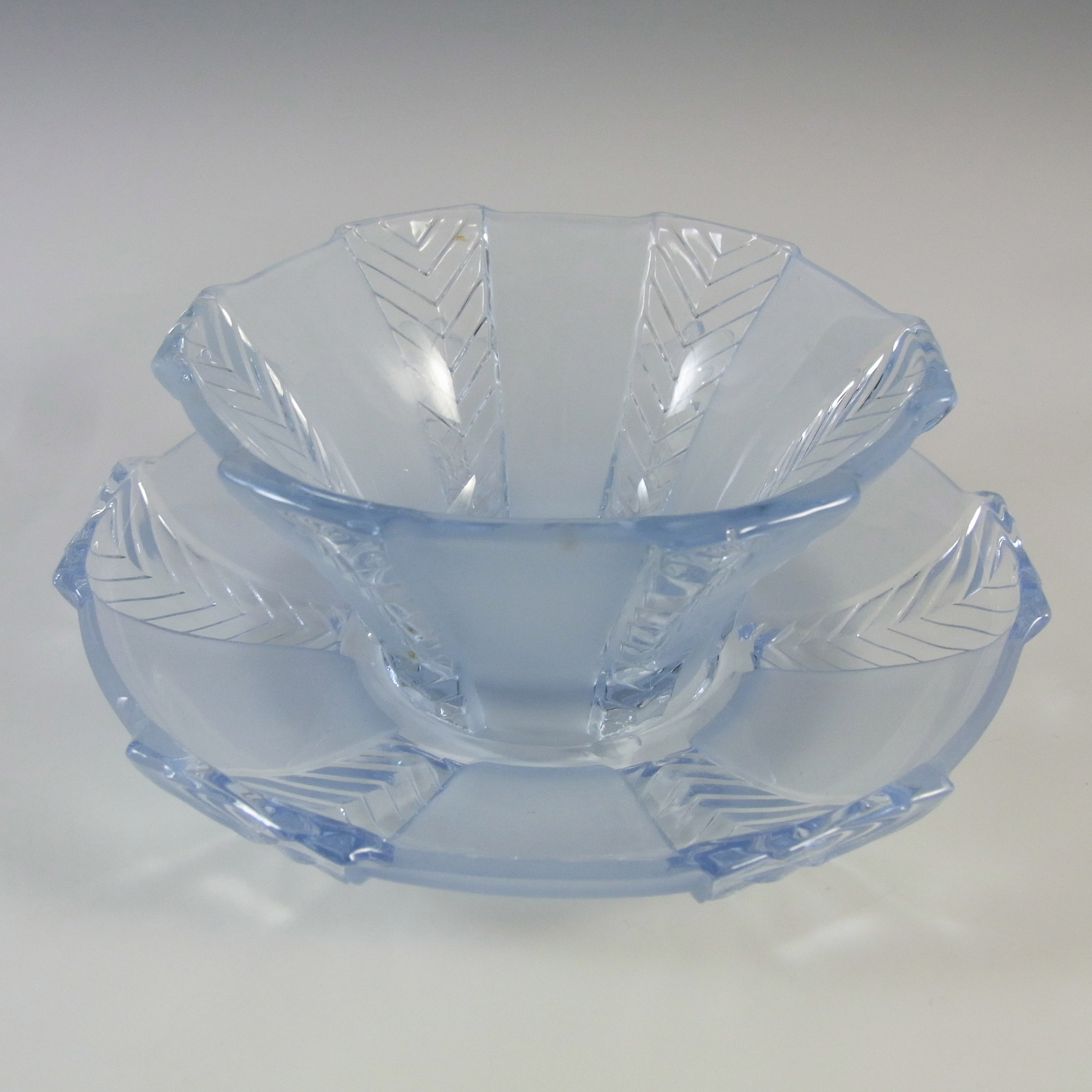 Walther & Söhne Art Deco Blue Glass 'Athene' Bowl & Plate - Click Image to Close