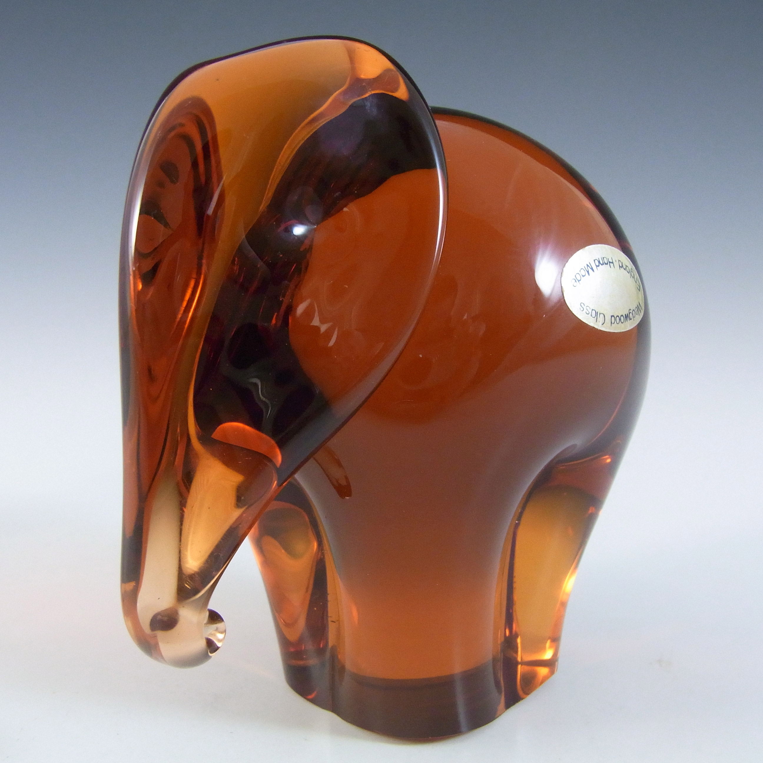 LABELLED Wedgwood Topaz Glass Elephant Paperweight RSW409 - Click Image to Close