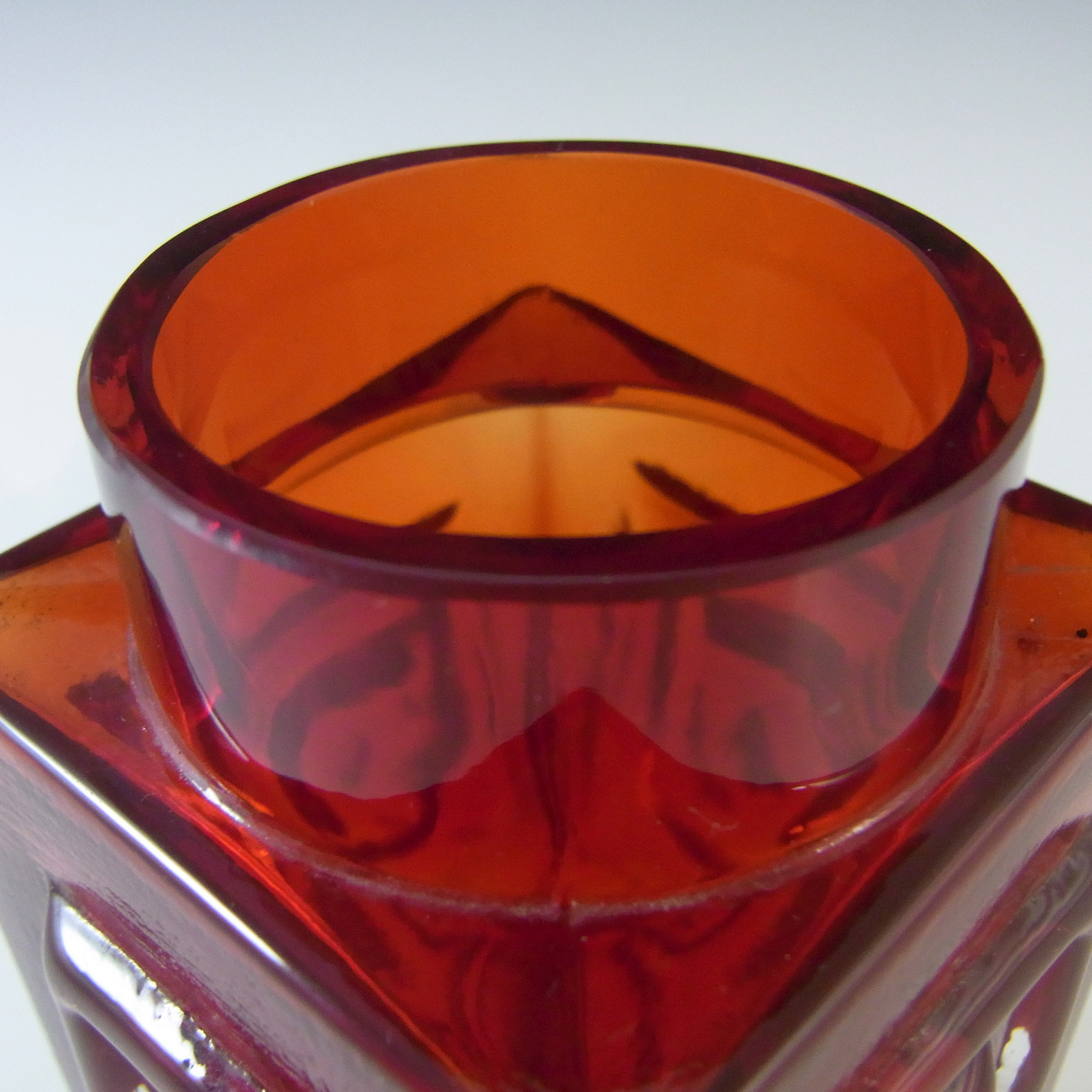 Whitefriars #9815 Baxter Ruby Red Glass Greek Key Vase - Click Image to Close