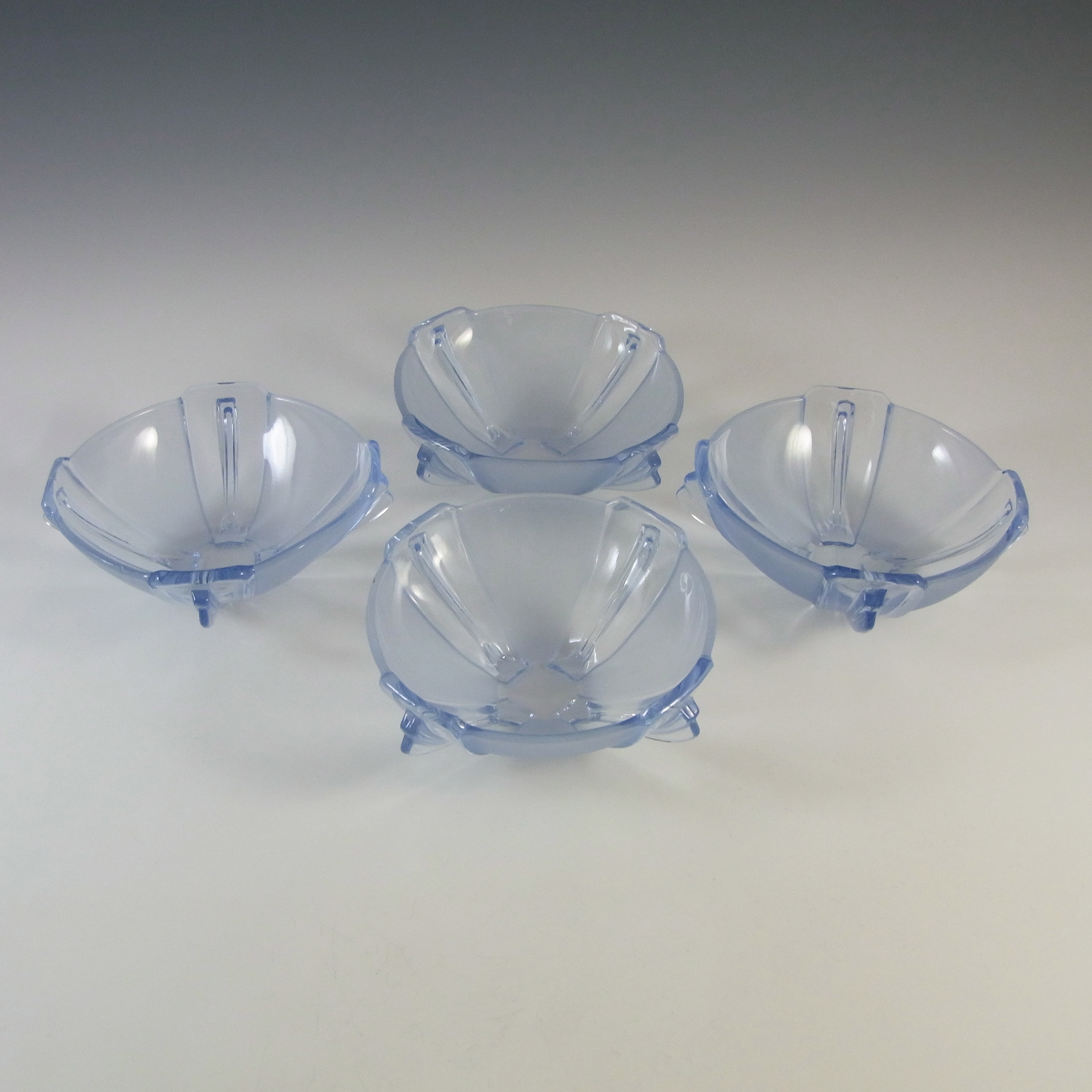Stölzle Set of 4 x Czech Art Deco Blue Glass Bowls #19250 - Click Image to Close