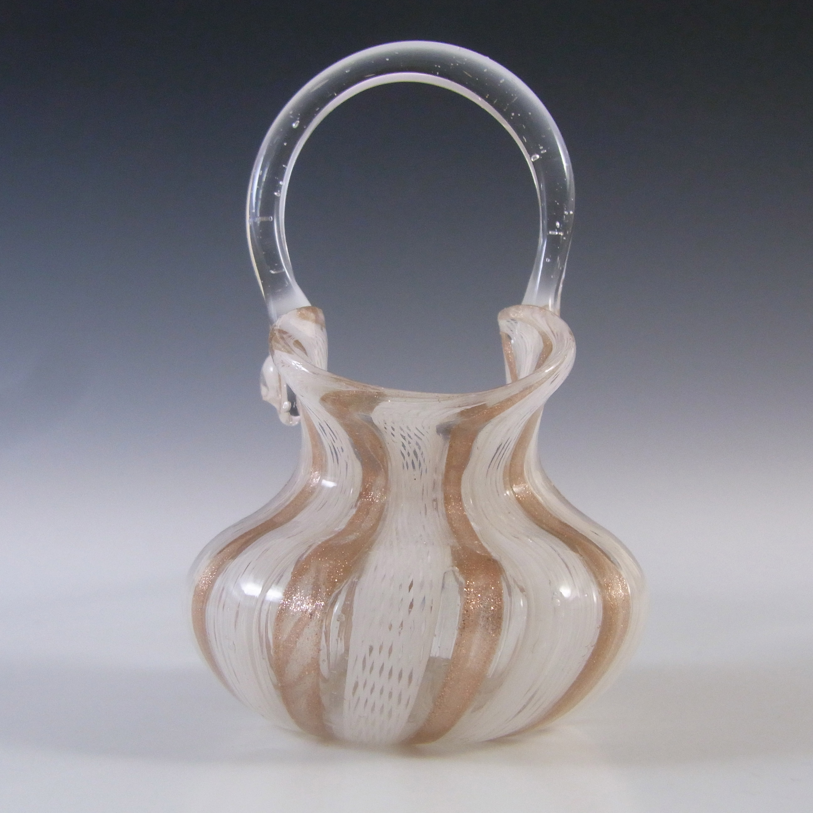 (image for) Murano Zanfirico & Copper Aventurine Glass Basket Bowl - Click Image to Close