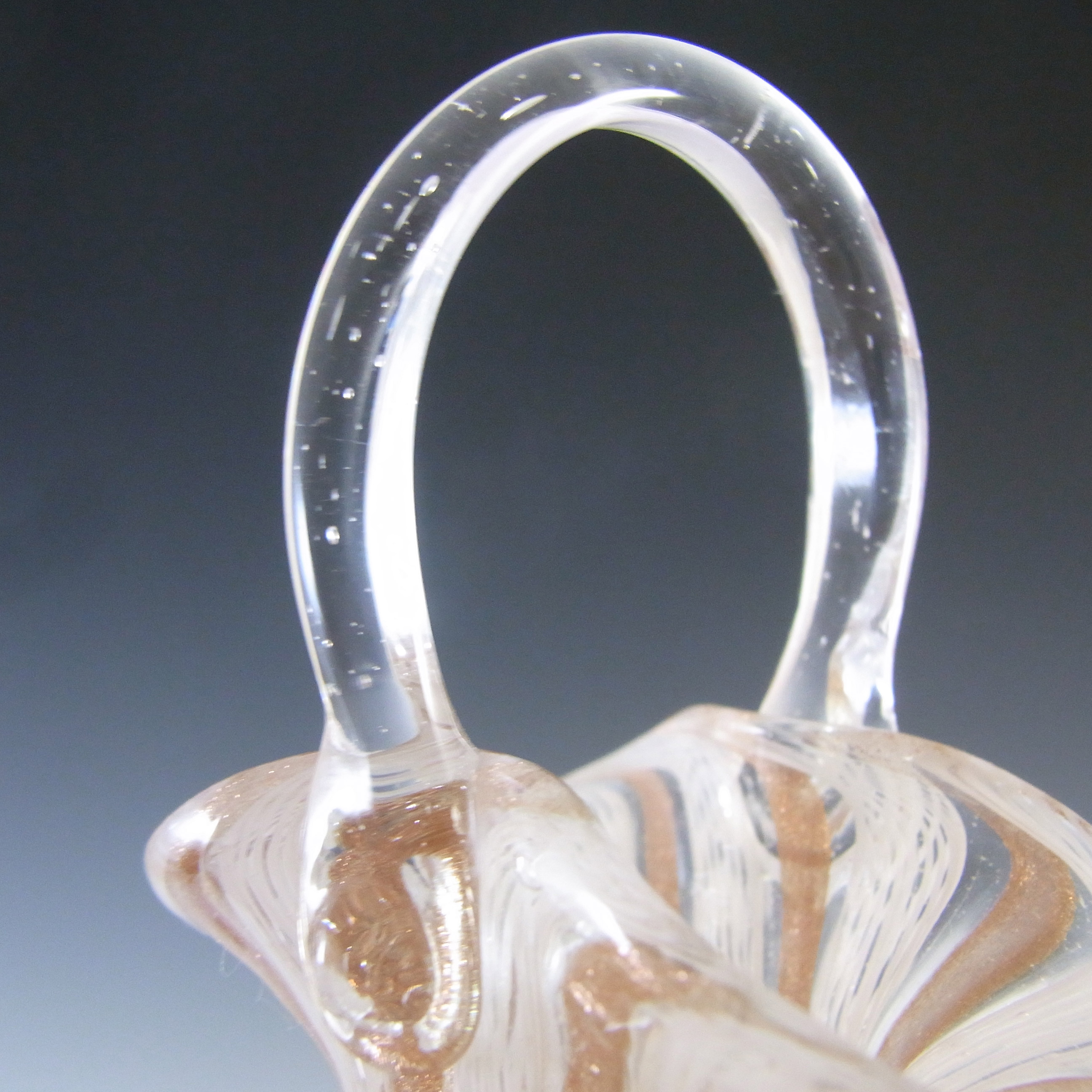 (image for) Murano Zanfirico & Copper Aventurine Glass Basket Bowl - Click Image to Close
