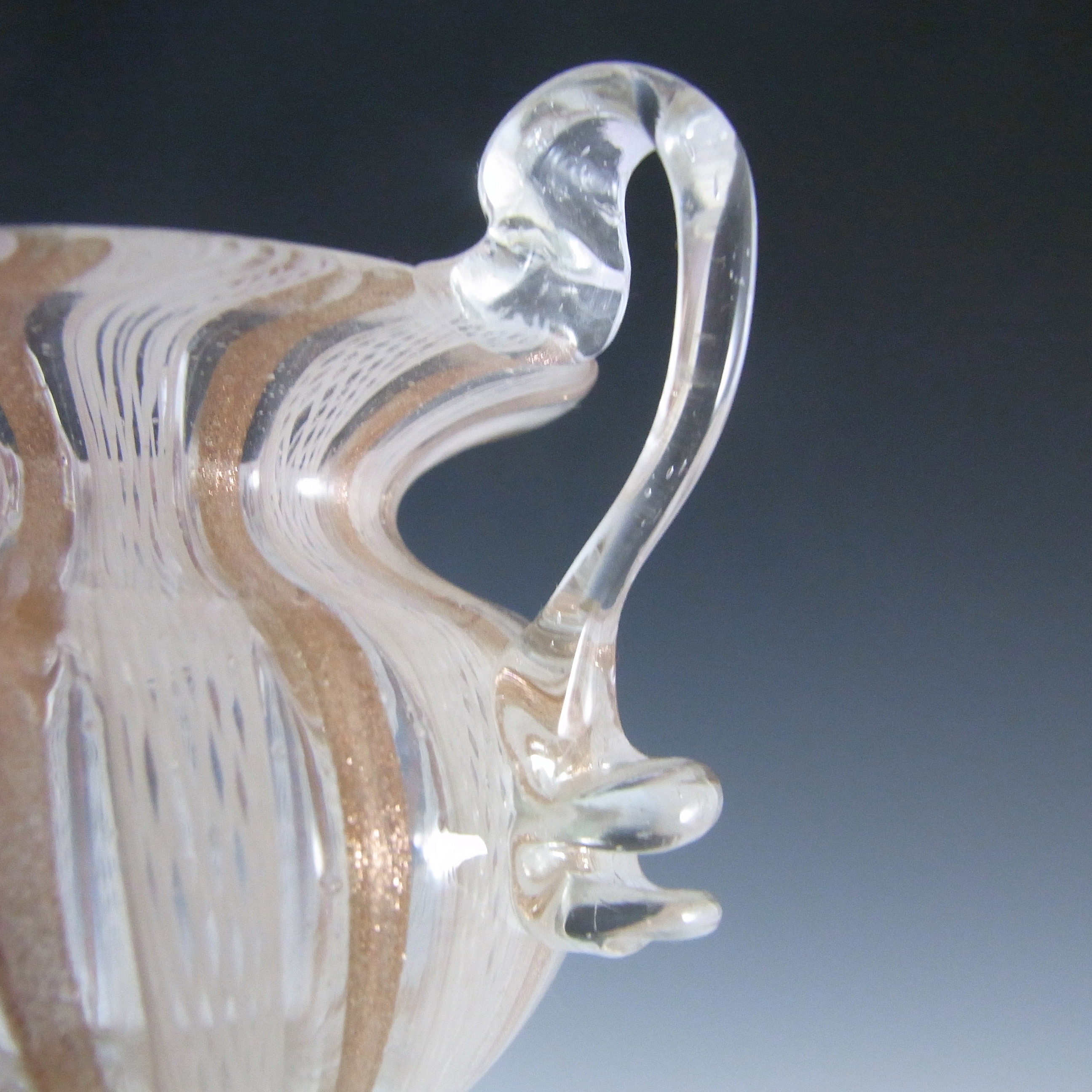 Murano Zanfirico & Copper Aventurine Glass Bowl / Vase - Click Image to Close
