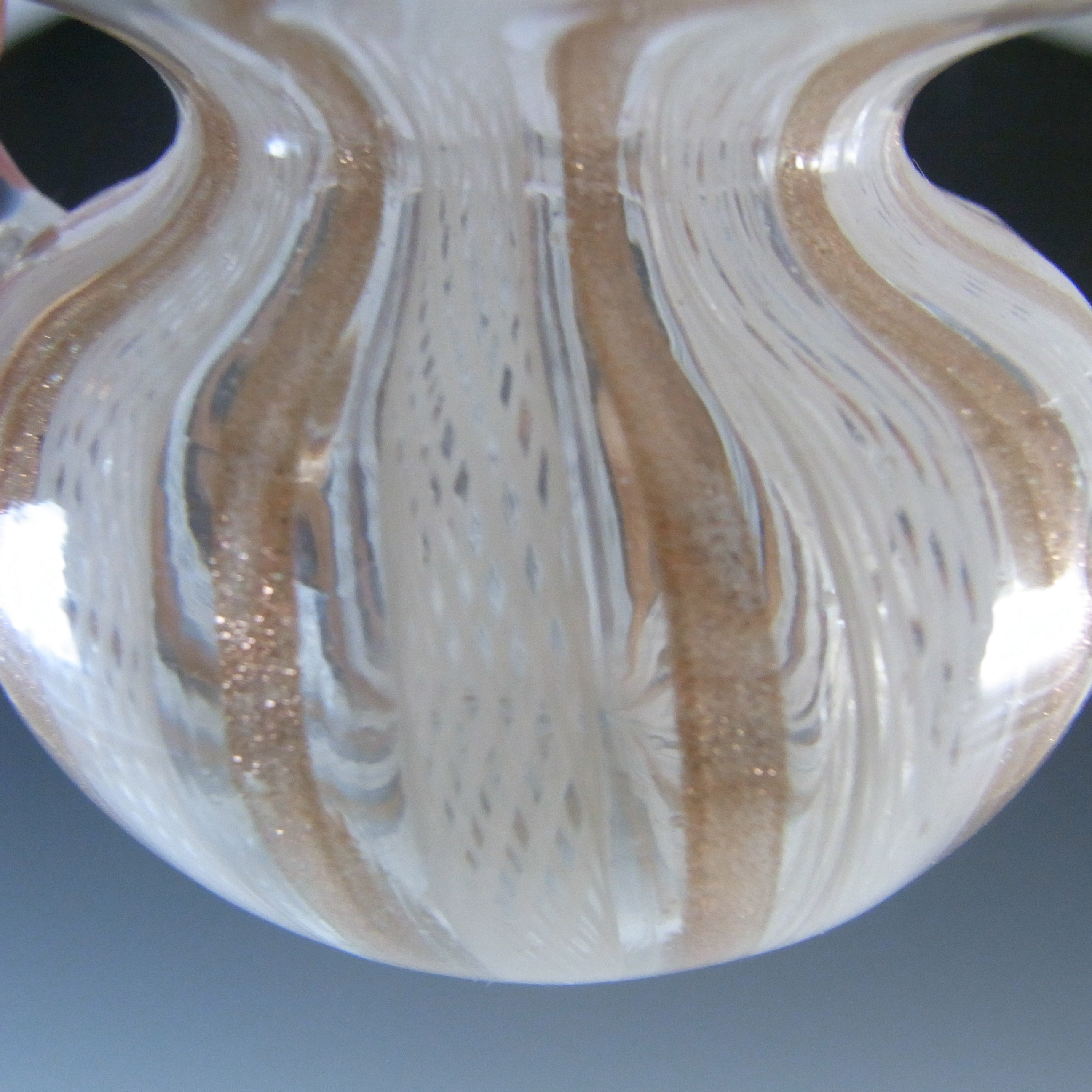 Murano Zanfirico & Copper Aventurine Glass Bowl / Vase - Click Image to Close