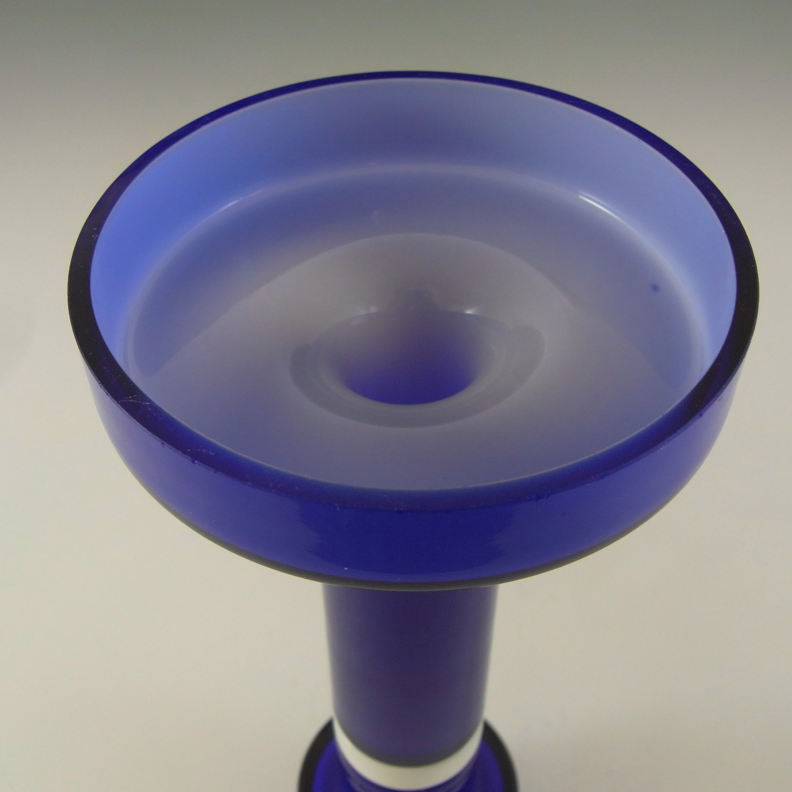 SIGNED Alsterfors / Per Ström Blue Cased Glass Candle Holder - Click Image to Close