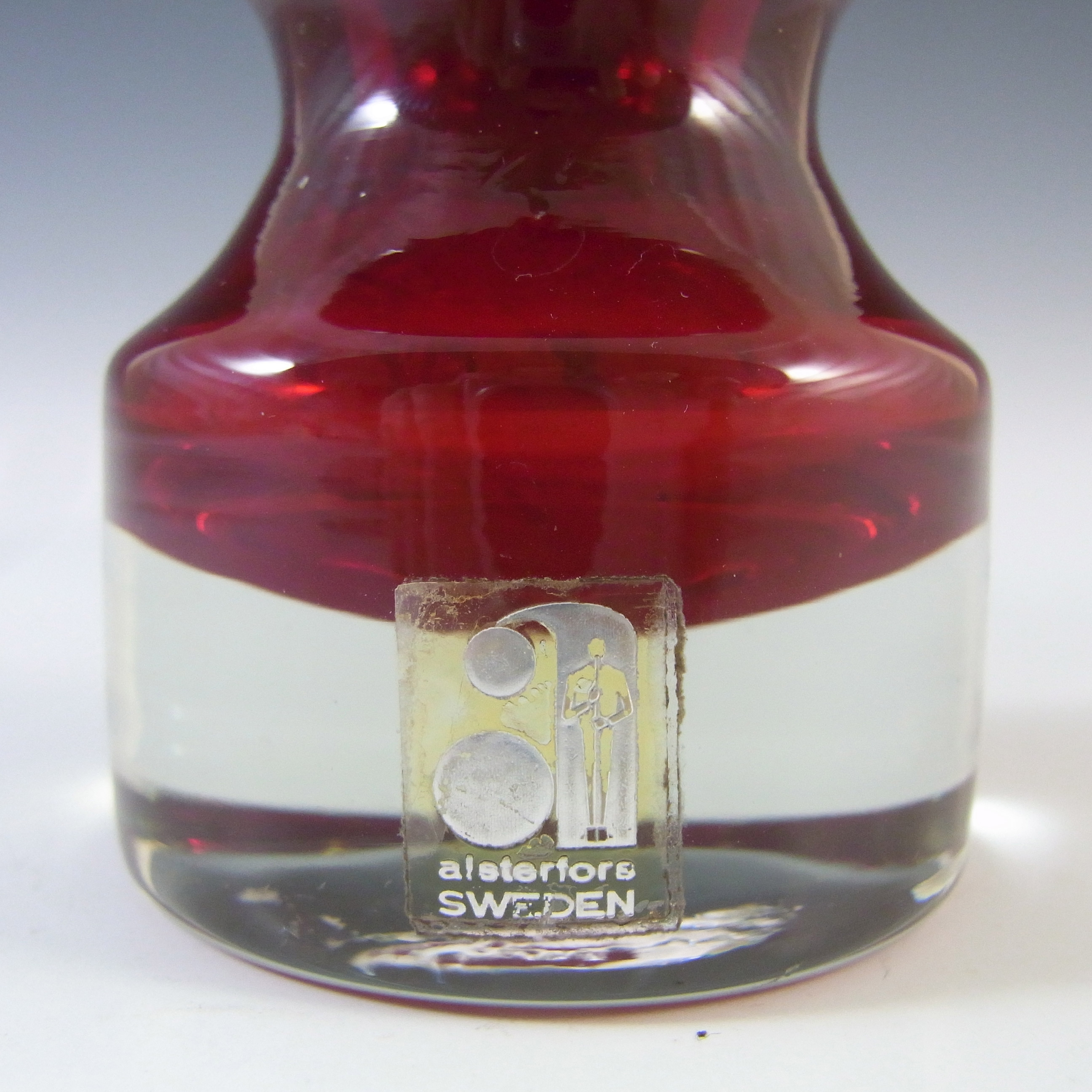 (image for) LABELLED Alsterfors Vintage Scandinavian Red Cased Glass Vase - Click Image to Close