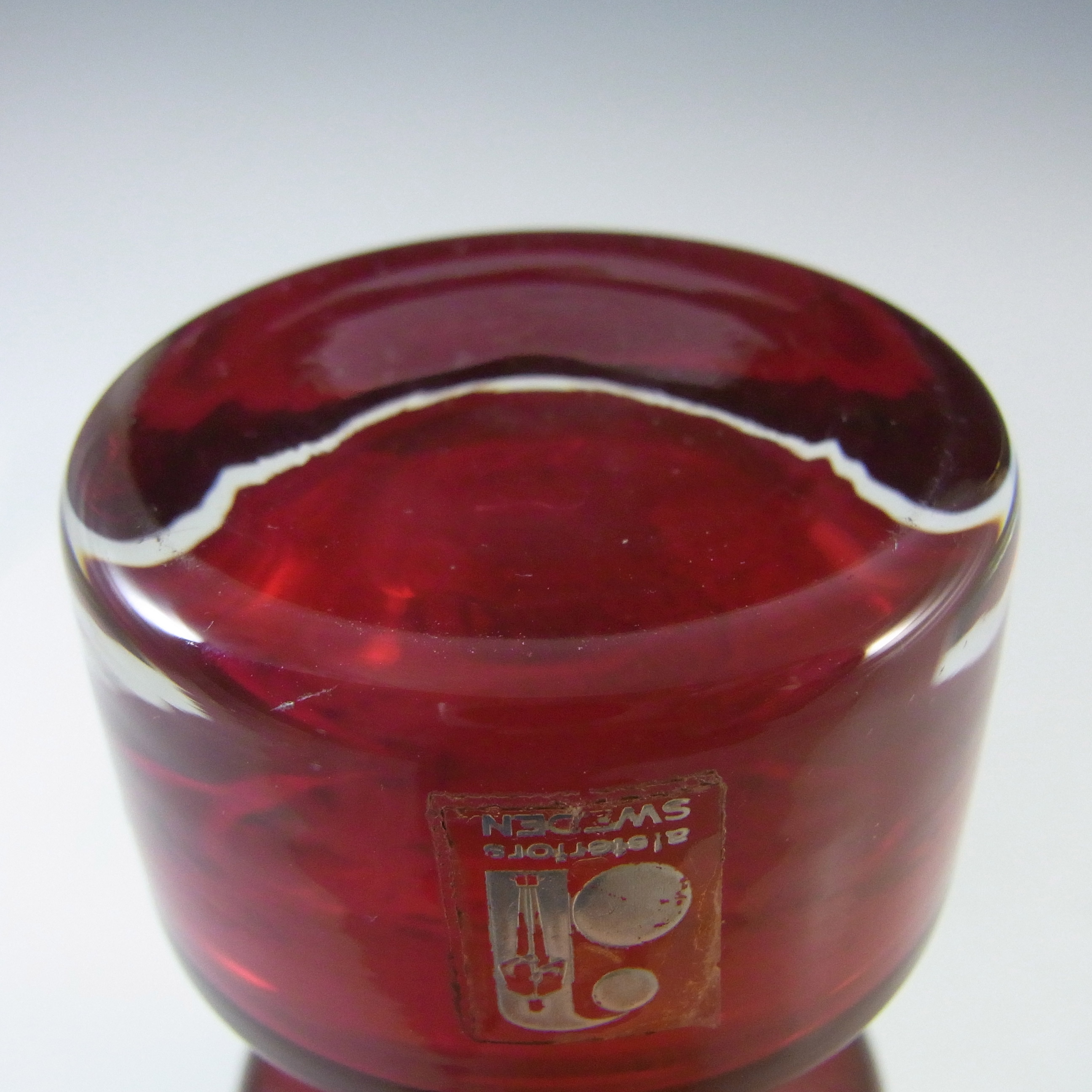 (image for) LABELLED Alsterfors Vintage Scandinavian Red Cased Glass Vase - Click Image to Close