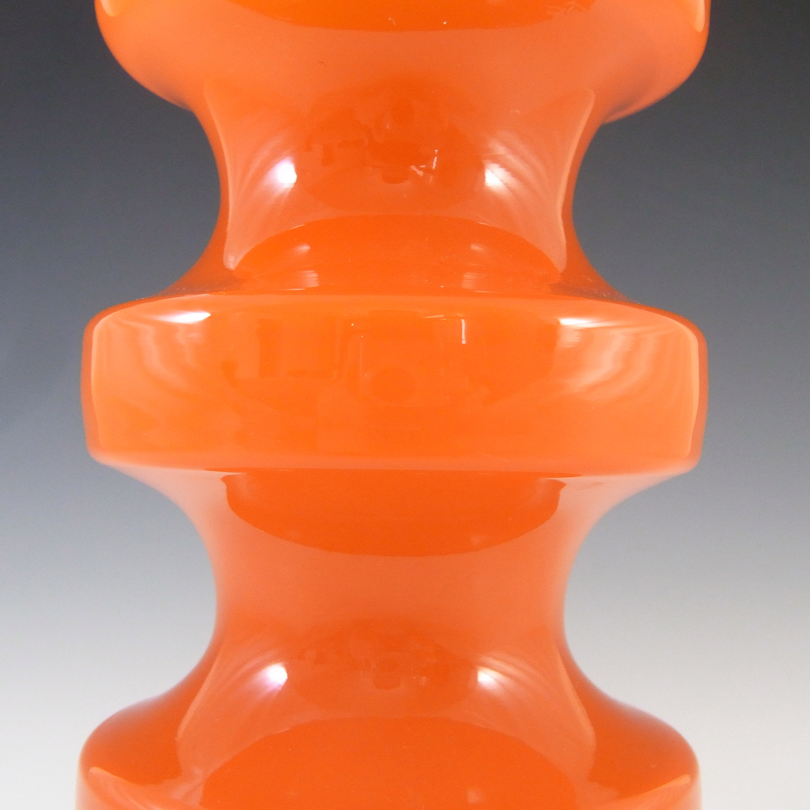 SIGNED Alsterfors/Per Ström Orange Hooped Cased Glass Vase - Click Image to Close