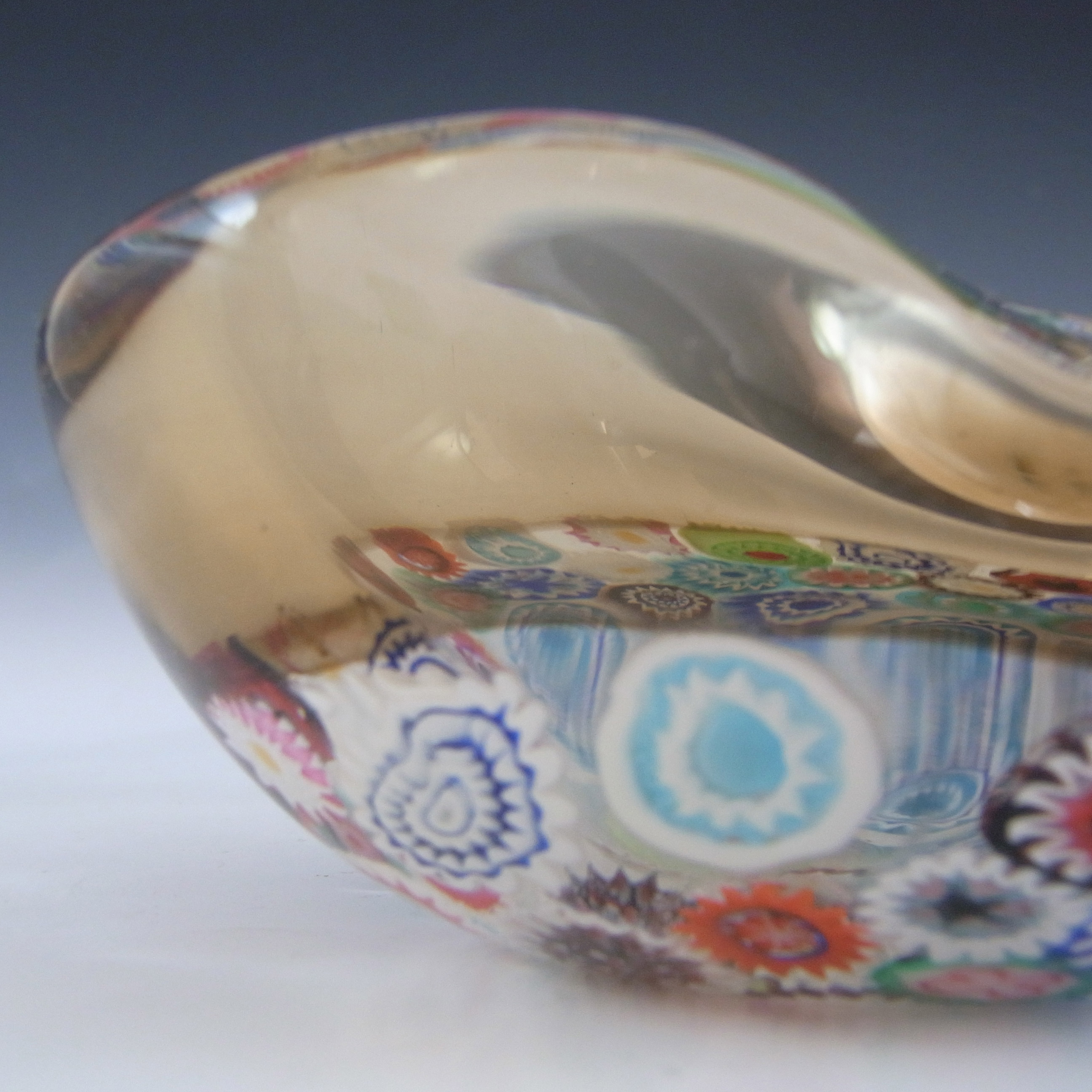 Archimede Seguso Murano Incalmo Millefiori Amber Glass Bowl - Click Image to Close