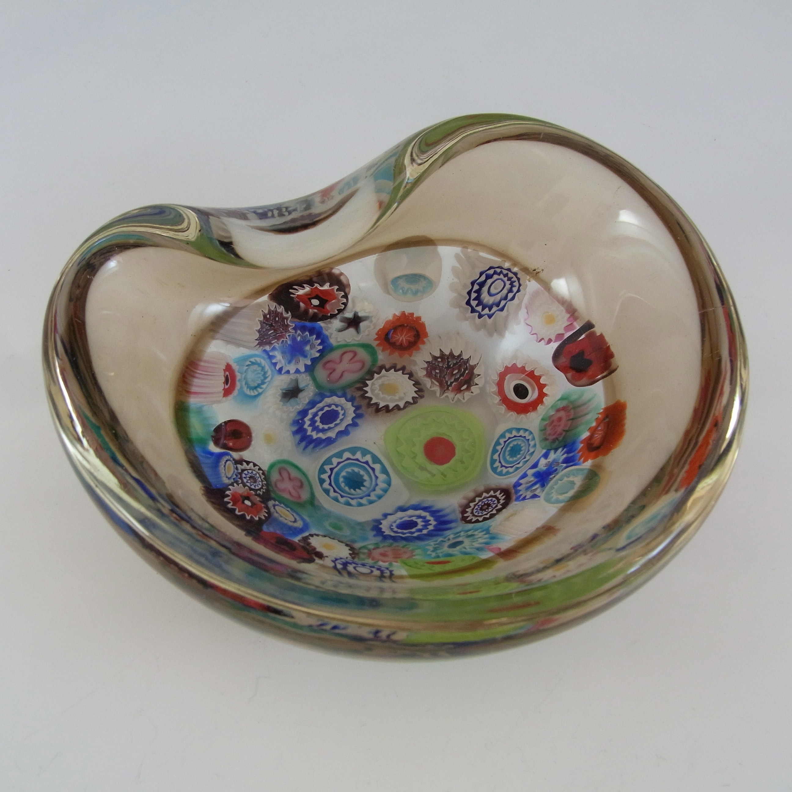 (image for) Archimede Seguso Murano Incalmo Millefiori Amber Glass Bowl - Click Image to Close
