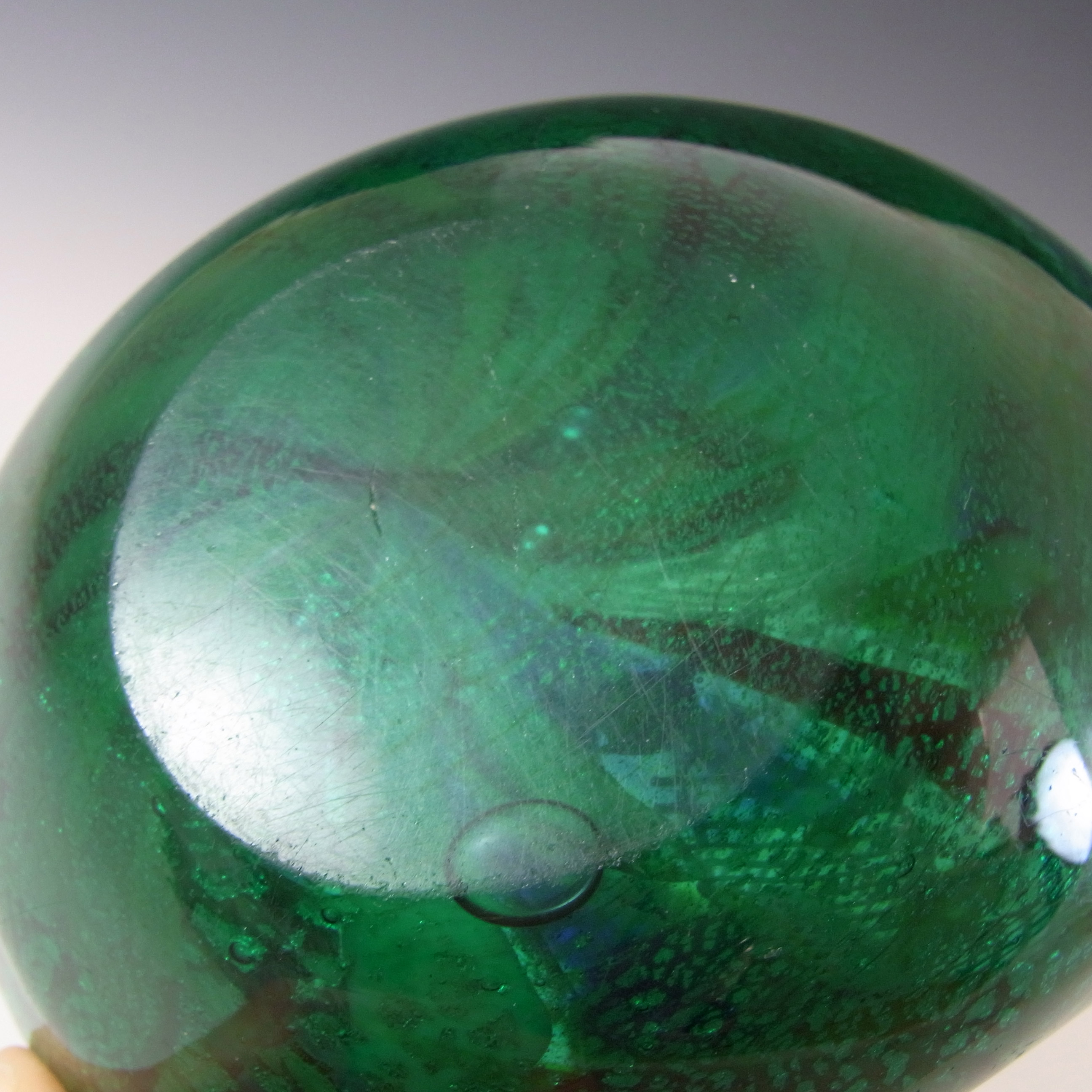 (image for) AVEM Murano Zanfirico Bizantino / Tutti Frutti Green Glass Oval Bowl - Click Image to Close