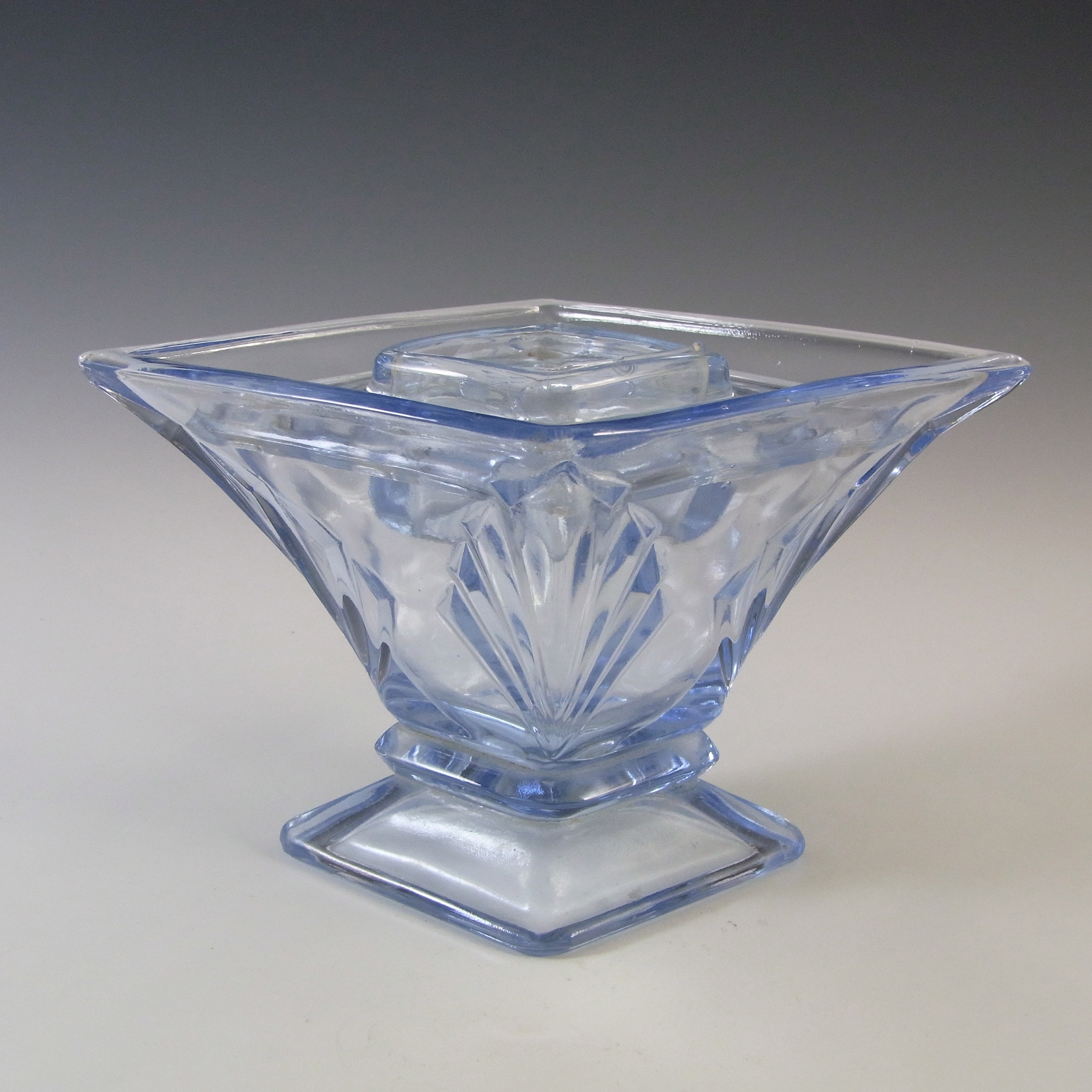 (image for) Bagley #3180 Art Deco Vintage Blue Glass 'Spinette' Vase - Click Image to Close