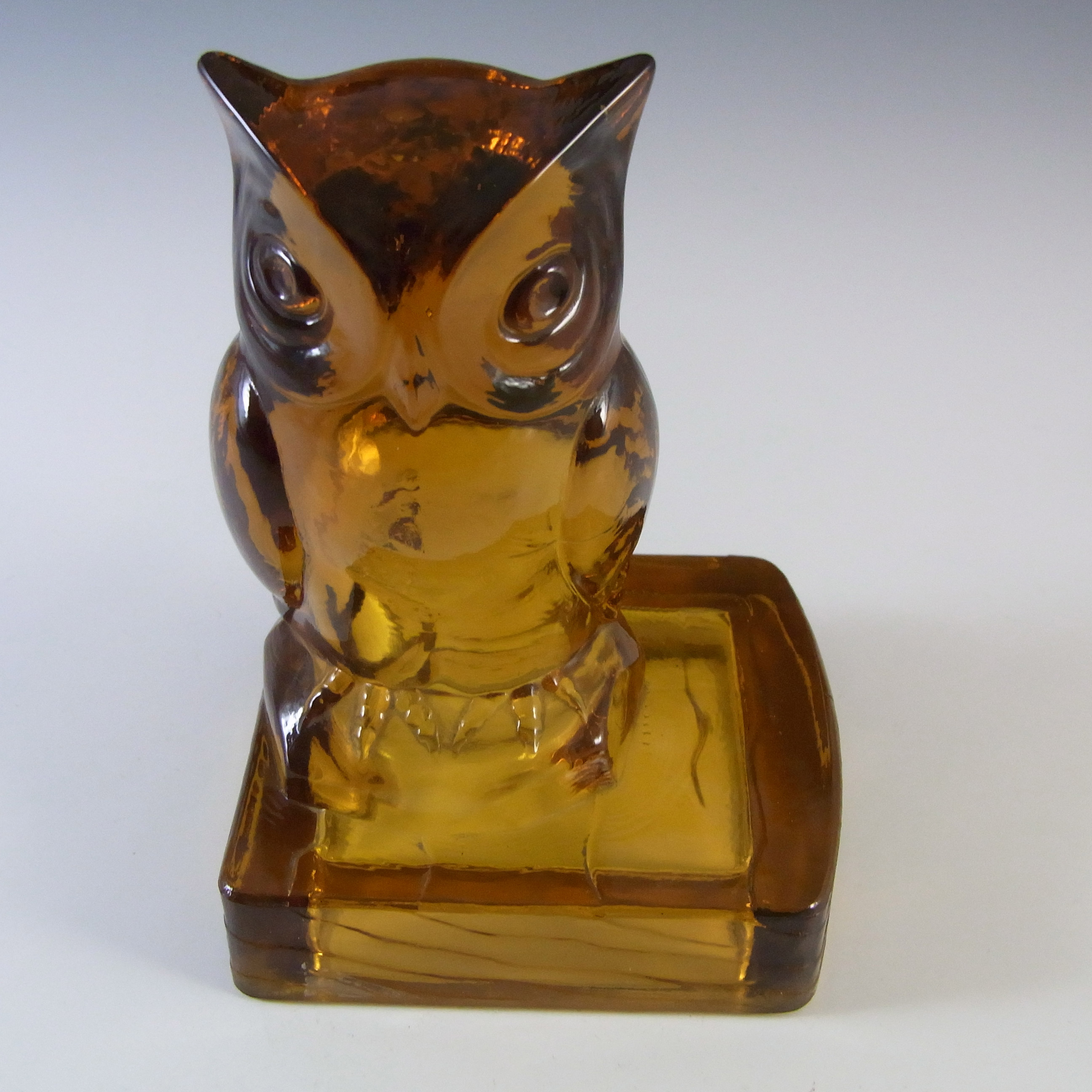 (image for) RARE Bagley Art Deco Amber Glass Owl Bookend / Book End - Click Image to Close