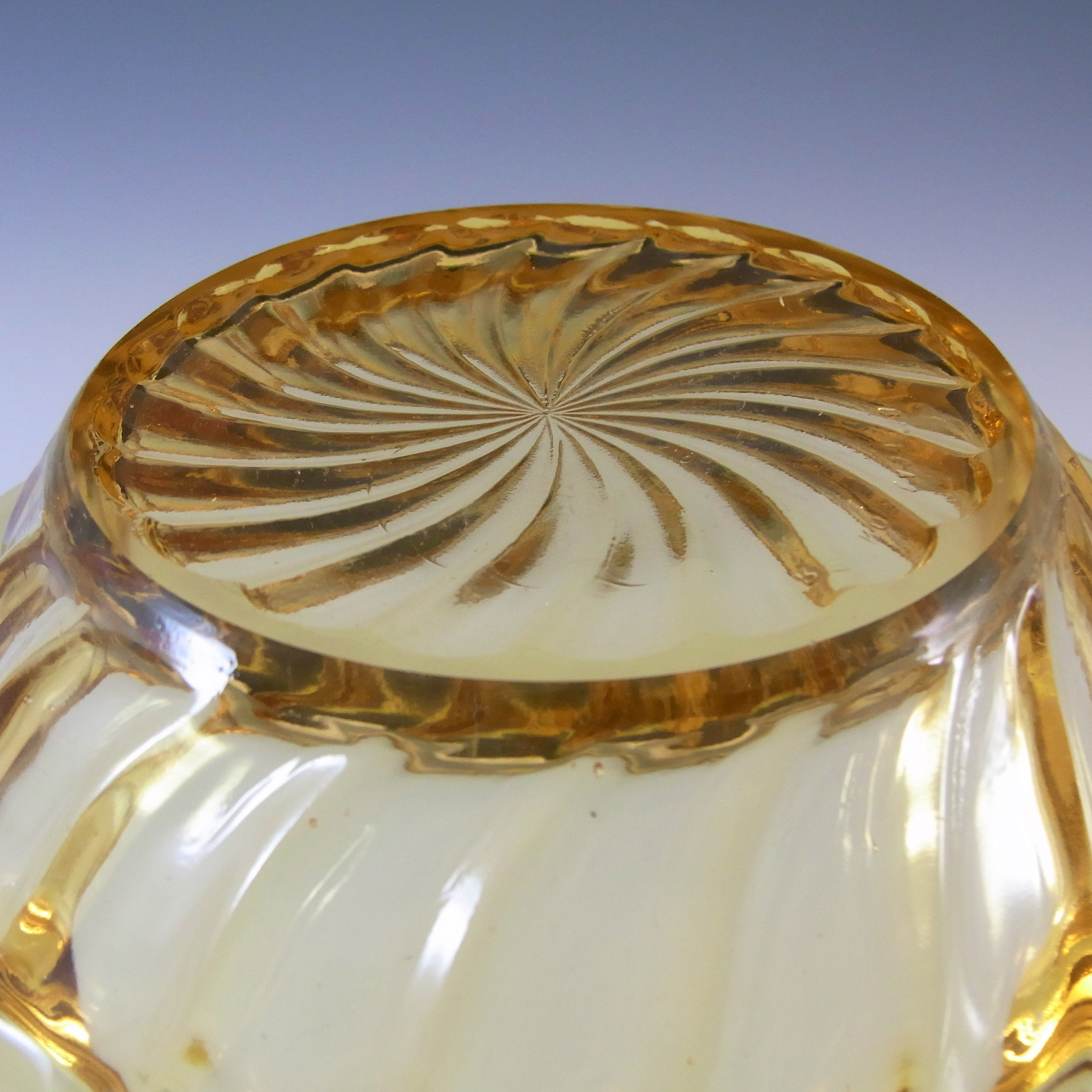 Bagley #3141 Art Deco Amber Glass Carnival Butter Dish - Click Image to Close