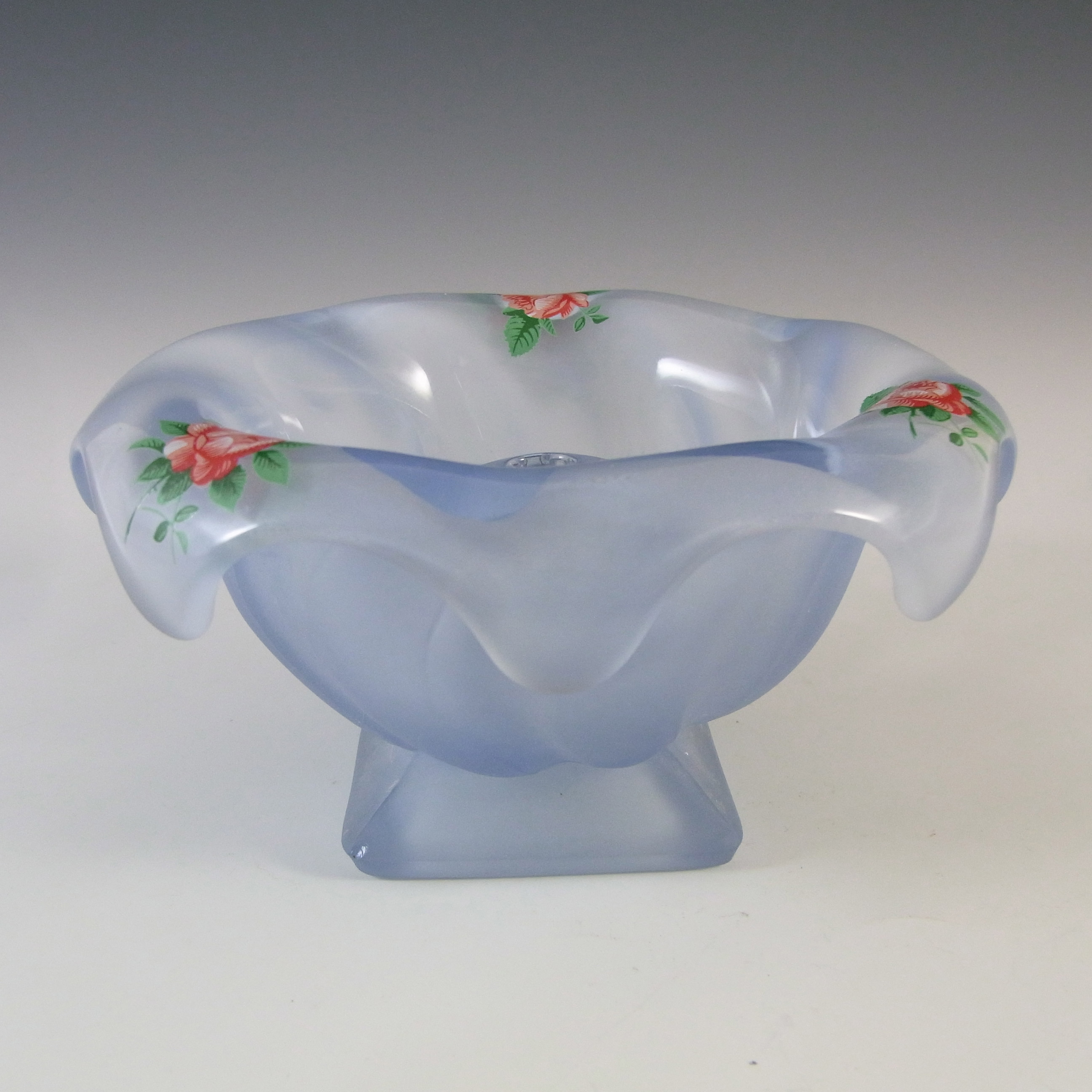 Bagley #3061 Art Deco Frosted Blue Glass 'Equinox' Posy Bowl - Click Image to Close