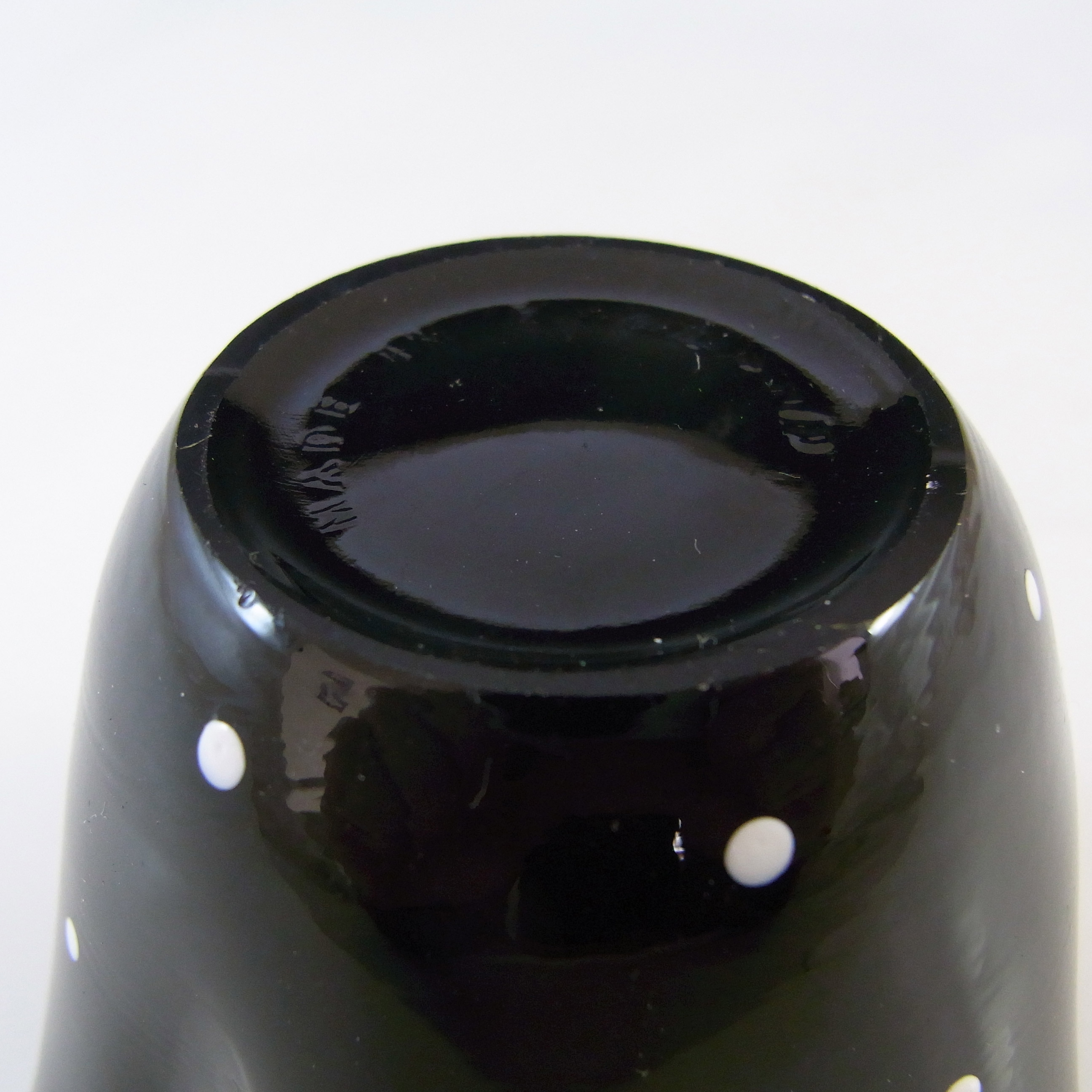 (image for) Bagley Art Deco Polkadot Black Glass 'Handkerchief' Posy Vase - Click Image to Close