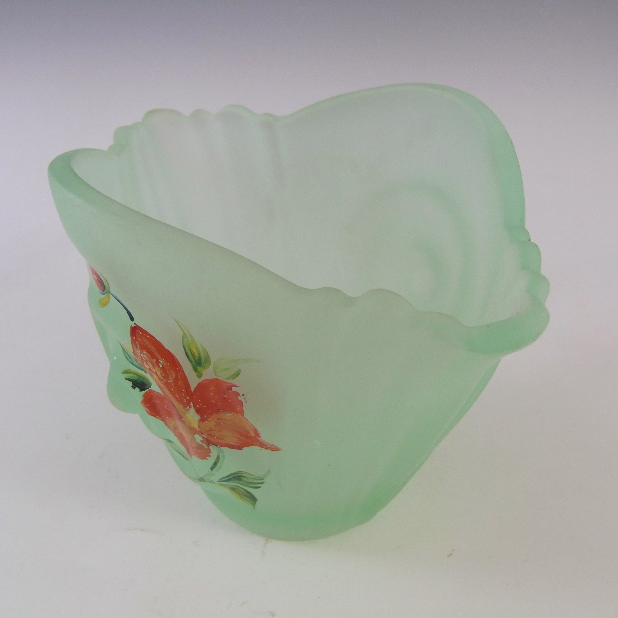 Bagley #3257 Art Deco Green Glass 'Neptune' Posy Vase - Click Image to Close