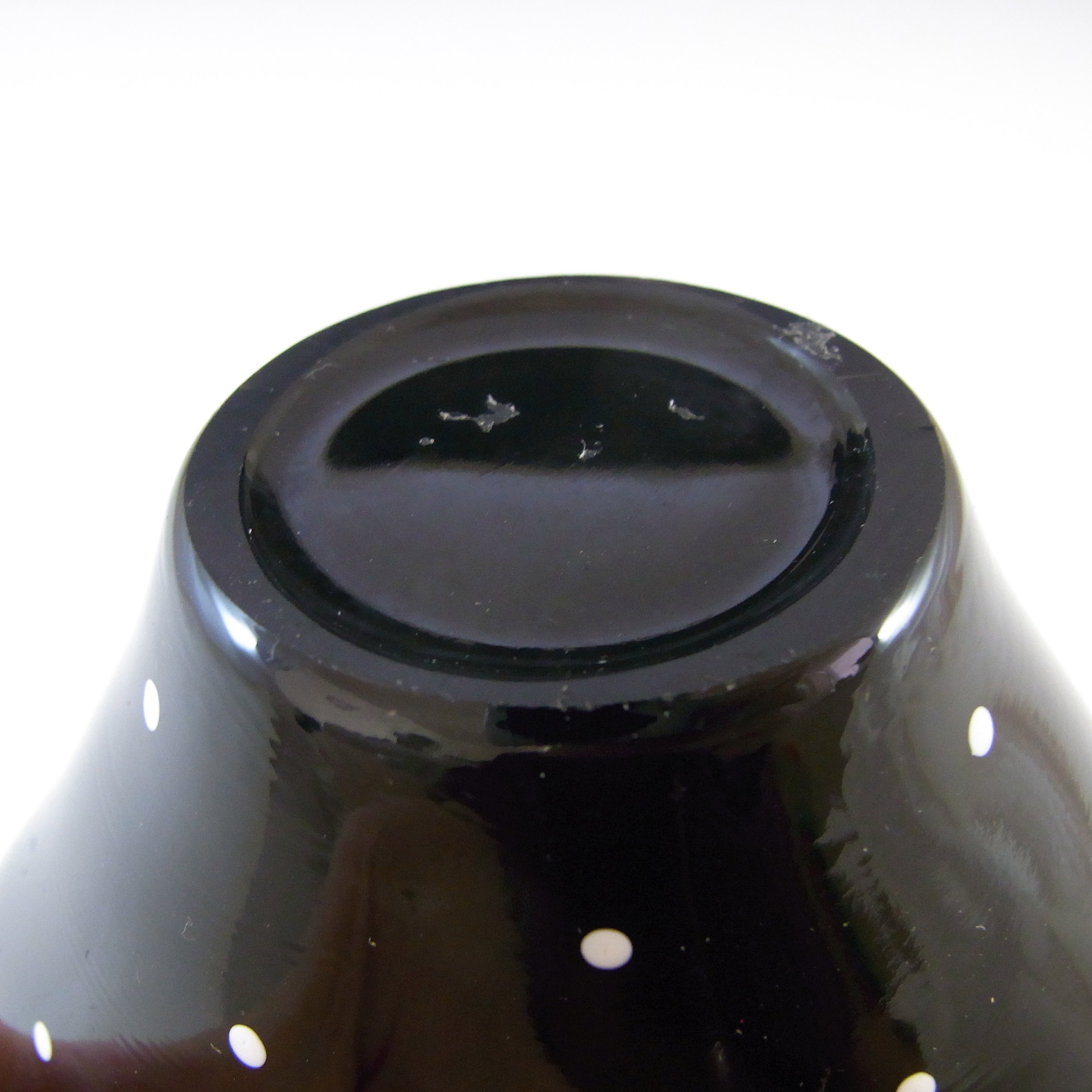 Bagley 1930's Art Deco Polkadot Black Glass 'Fantail' Posy Vase - Click Image to Close
