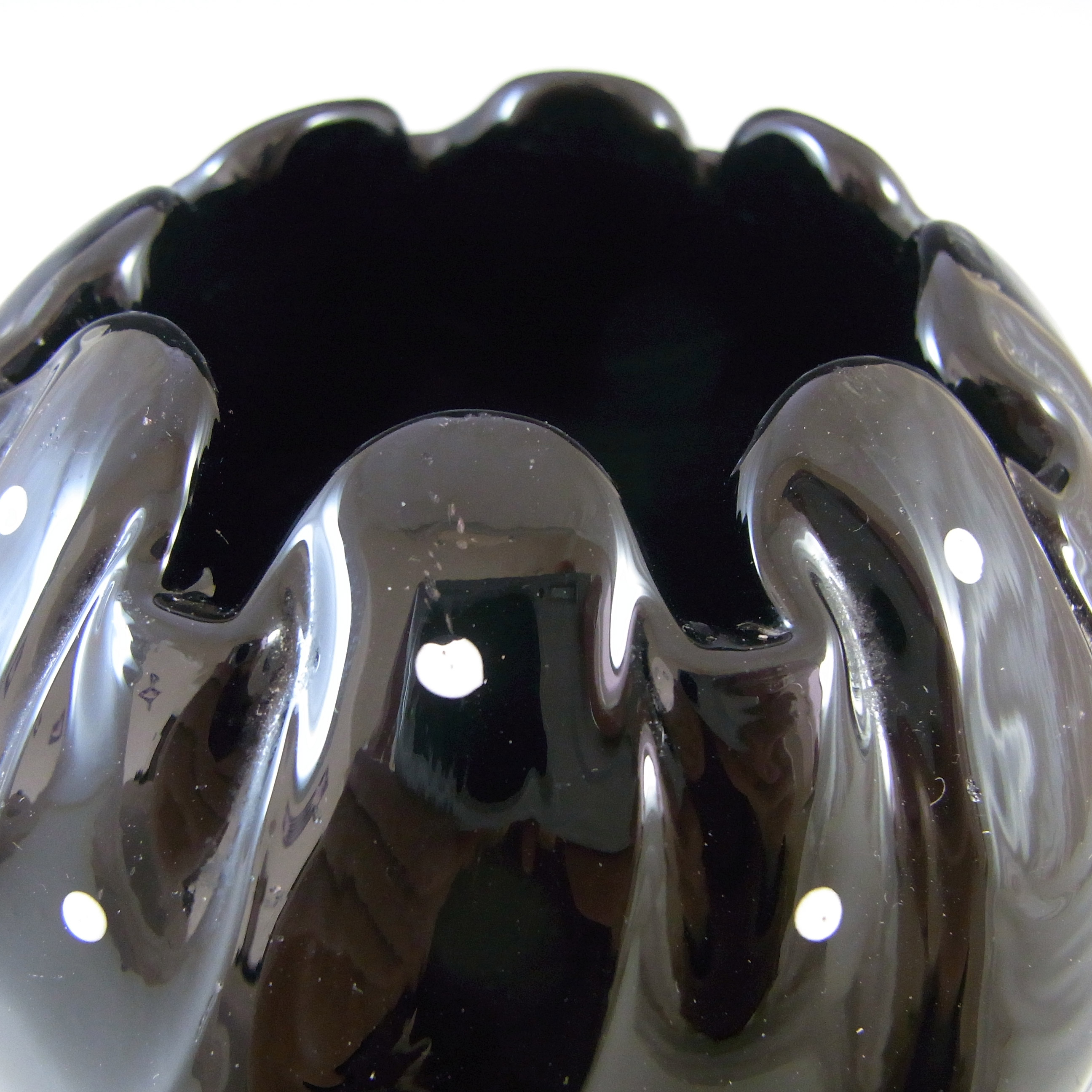 (image for) Bagley #3061 Art Deco Polkadot Black Glass 'Equinox' Posy Vase - Click Image to Close