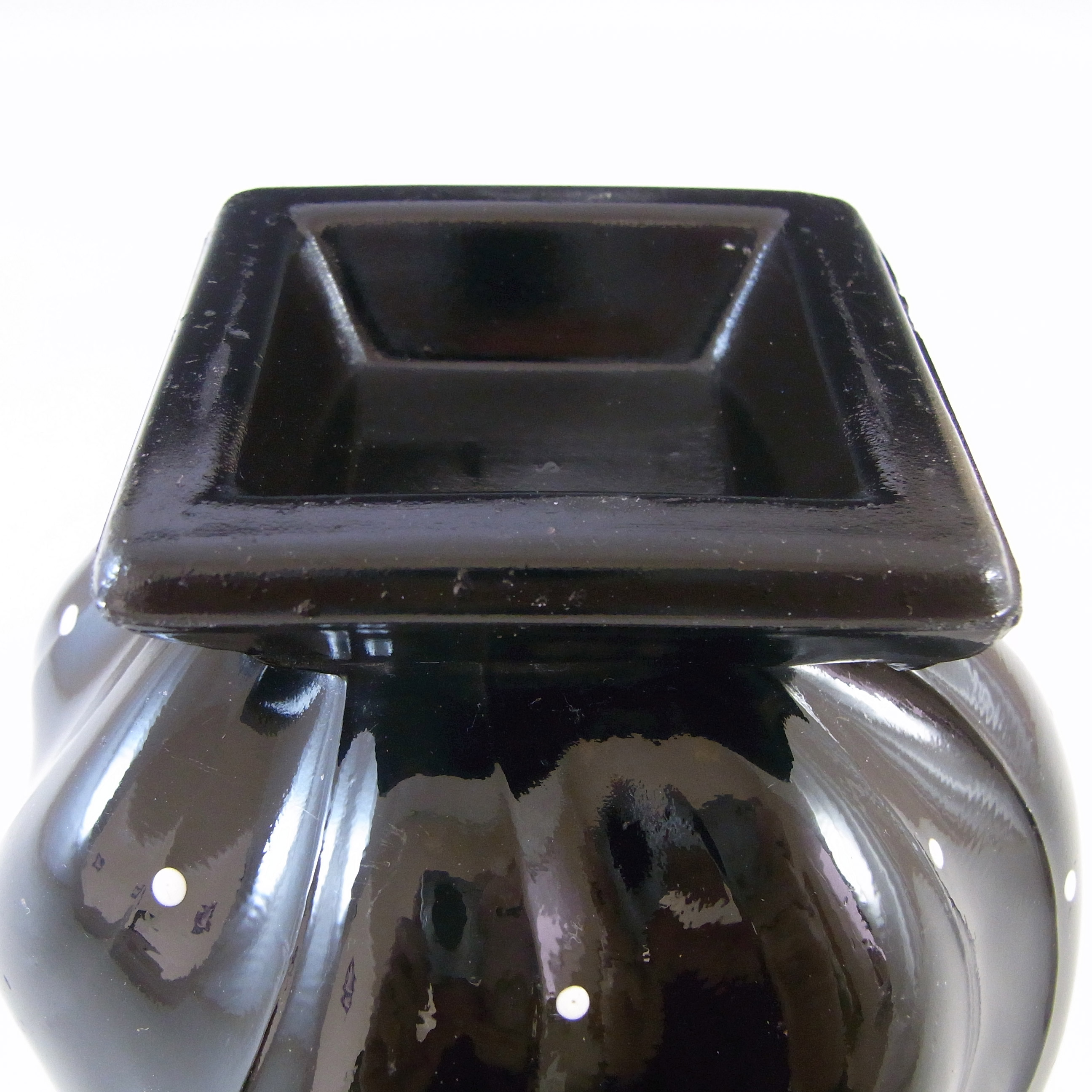 (image for) Bagley #3061 Art Deco Polkadot Black Glass 'Equinox' Posy Vase - Click Image to Close