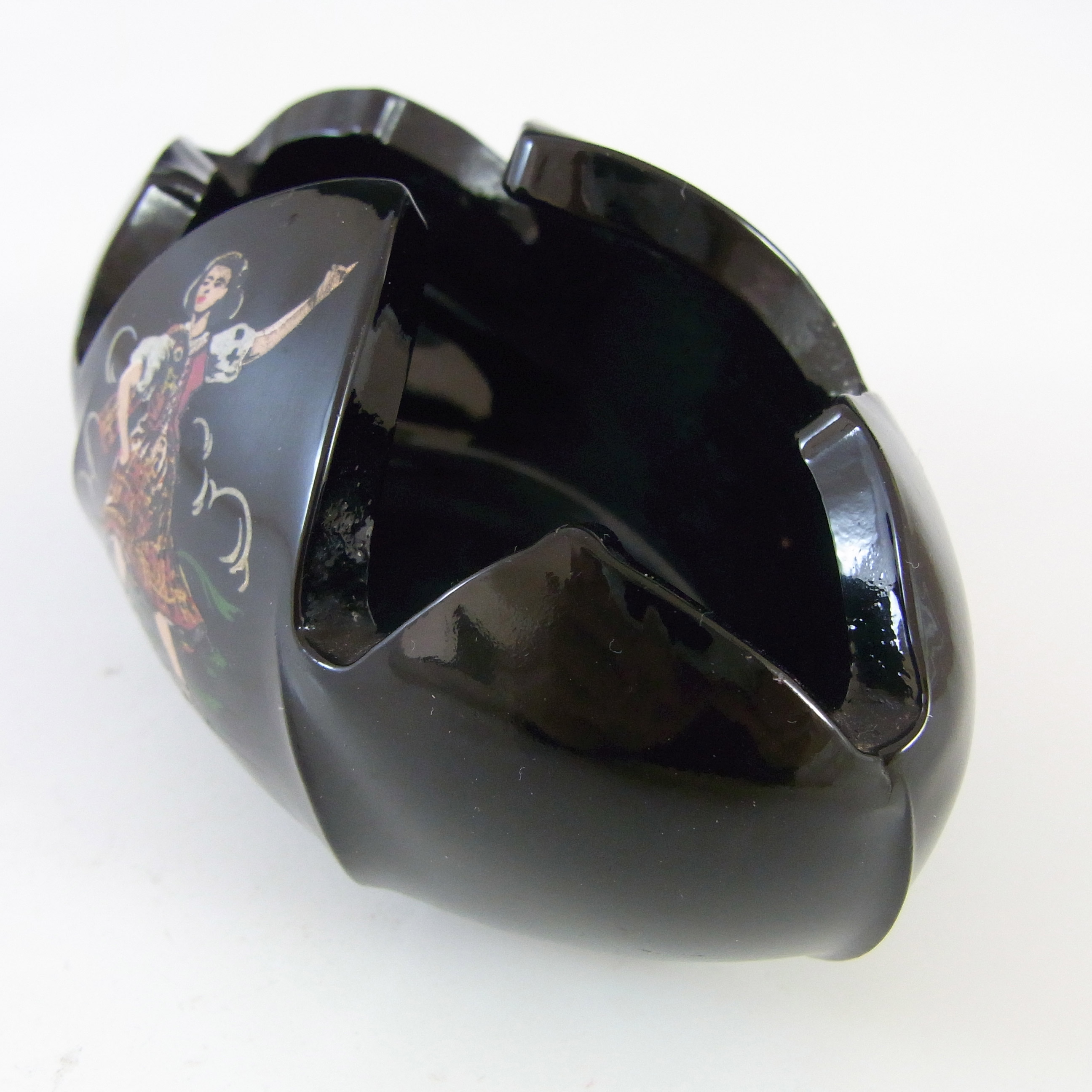 Bagley #3169 Art Deco Black Glass 'Tulip' Posy Bowl - Click Image to Close