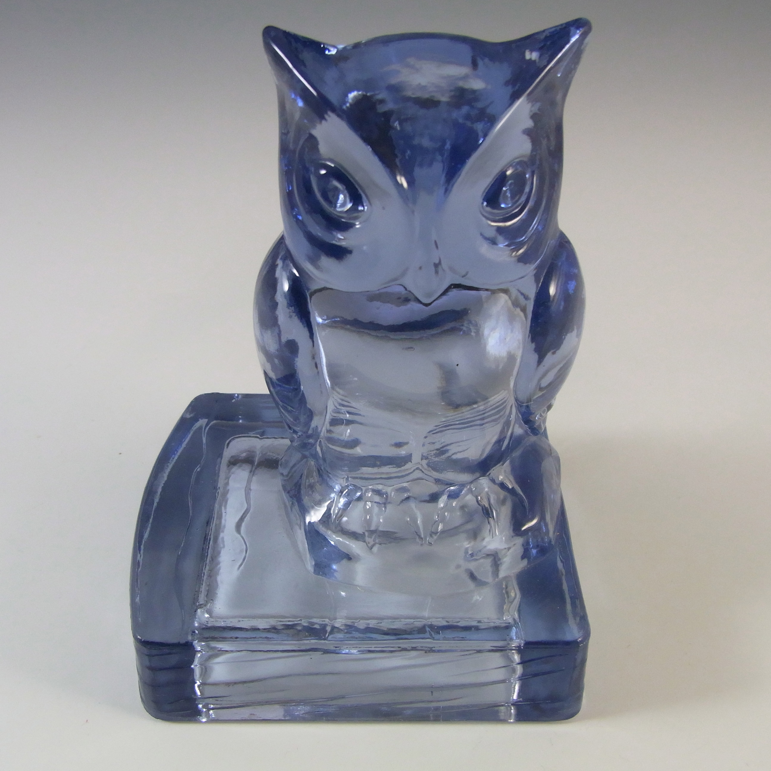(image for) Bagley Art Deco Blue Glass Owl Bookends / Book Ends - Click Image to Close