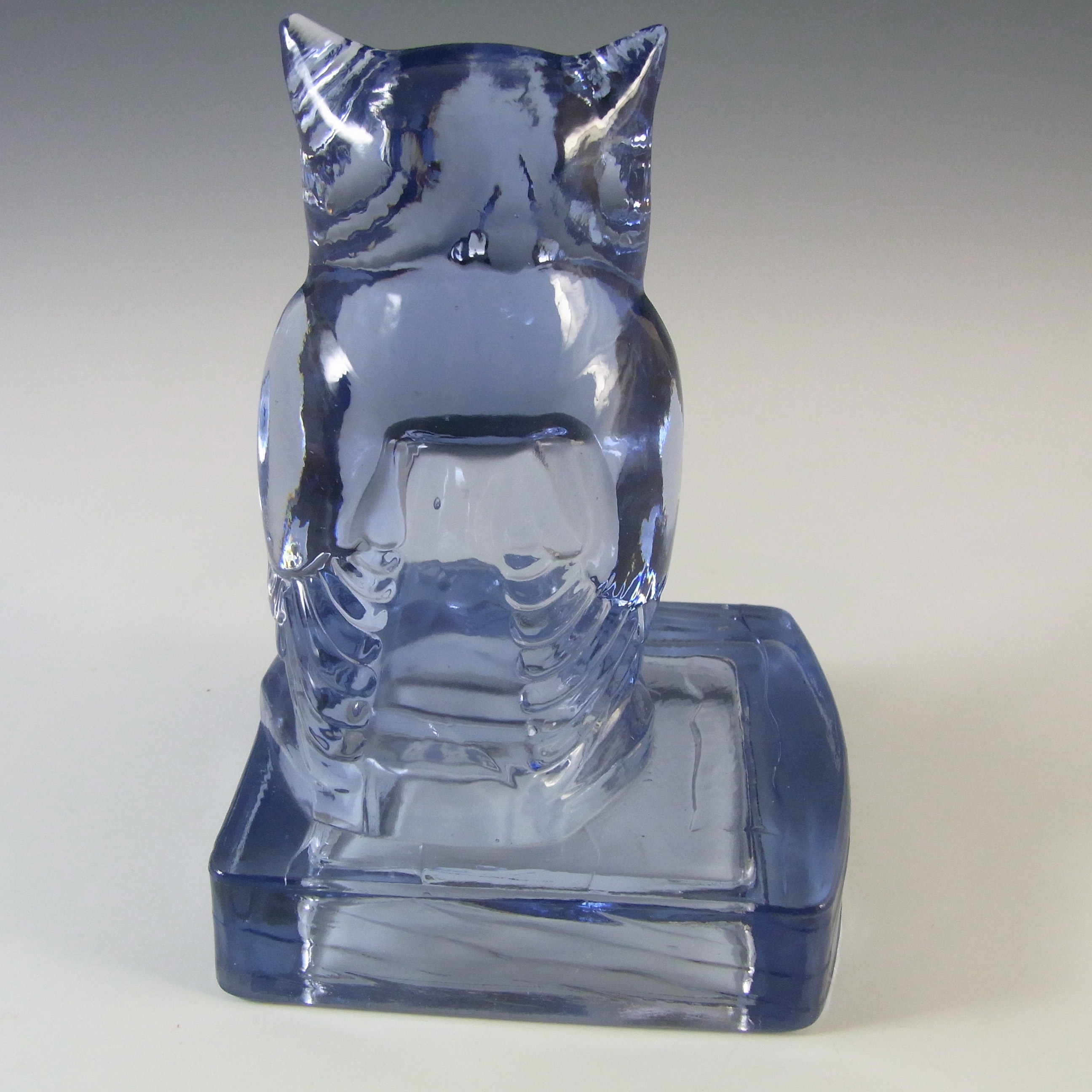 (image for) Bagley Art Deco Blue Glass Owl Bookends / Book Ends - Click Image to Close