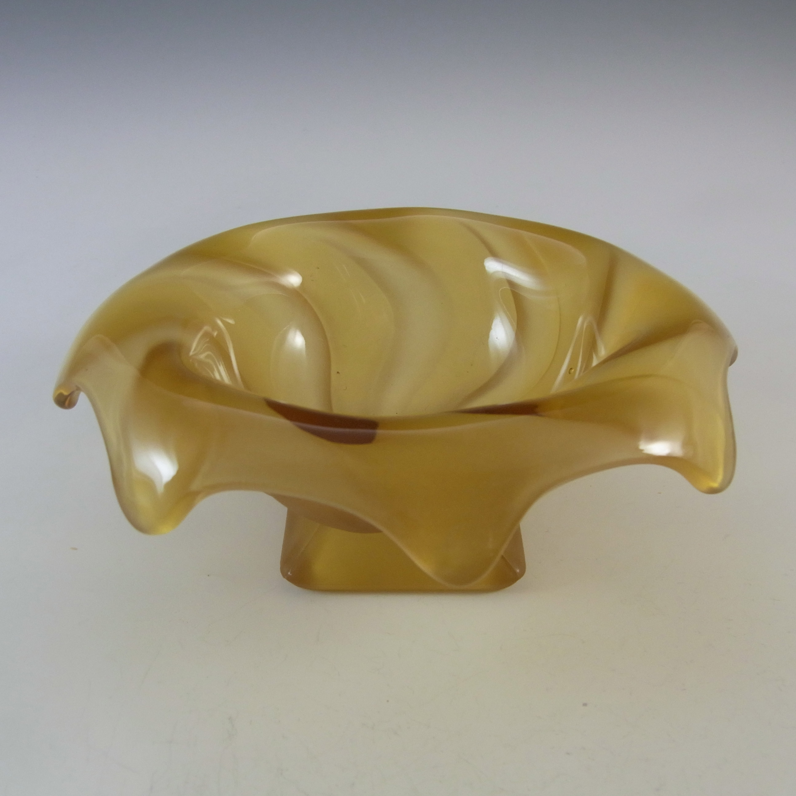 Bagley #3061 Art Deco Frosted Amber Glass 'Equinox' Posy Bowl - Click Image to Close