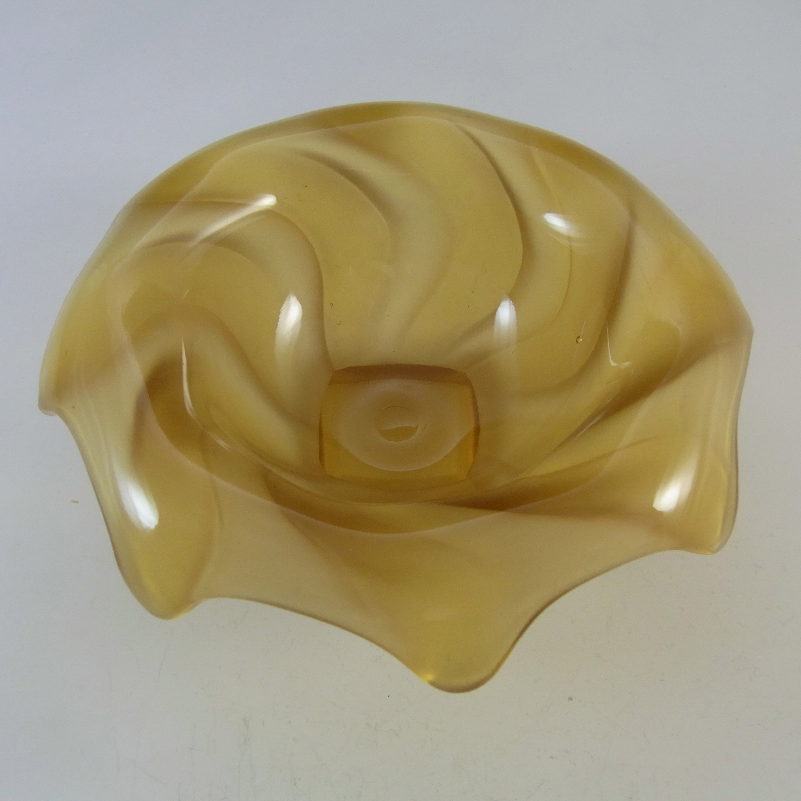 (image for) Bagley #3061 Art Deco Frosted Amber Glass 'Equinox' Posy Bowl - Click Image to Close