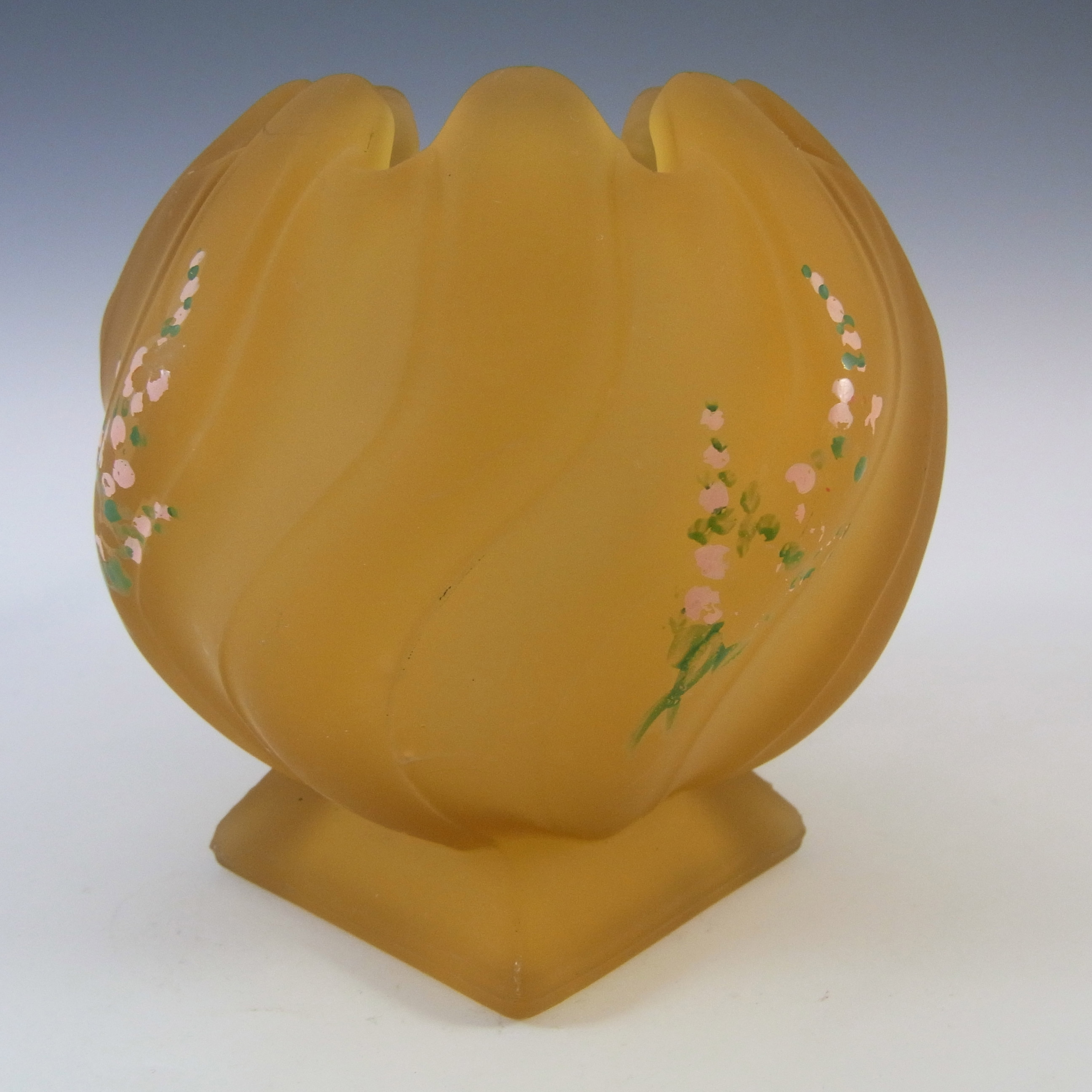 (image for) Bagley #3061 Pair of Art Deco Amber Glass 'Equinox' Posy Vases - Click Image to Close