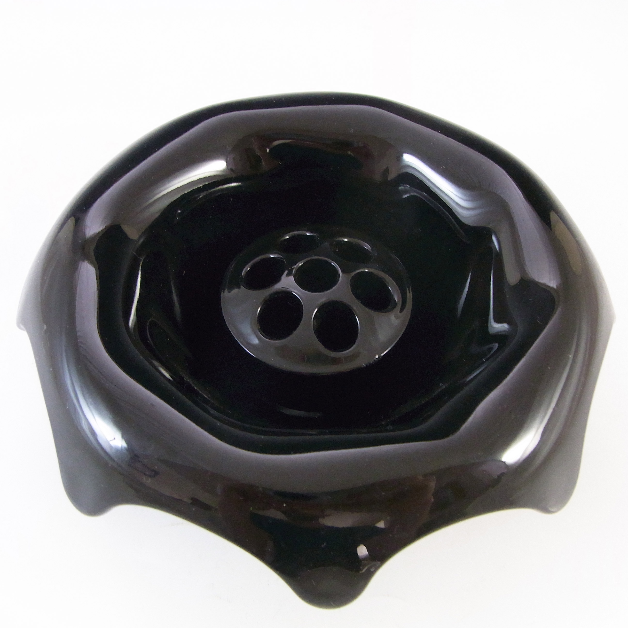 Bagley #3061 Art Deco Jetique Black Glass 'Equinox' Posy Bowl - Click Image to Close