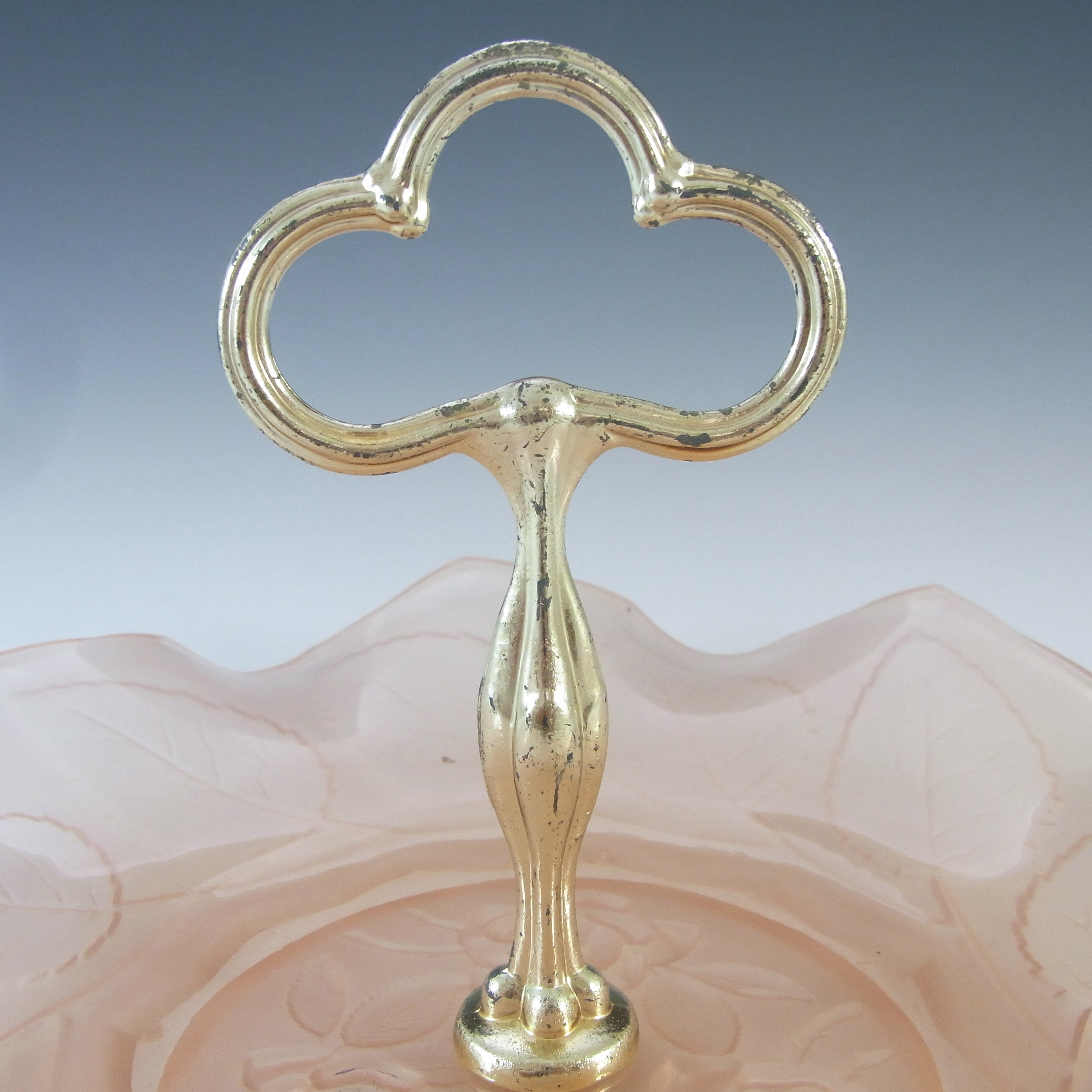 (image for) Bagley Art Deco Frosted Pink Glass 'Rose Leaf' Cake Stand - Click Image to Close