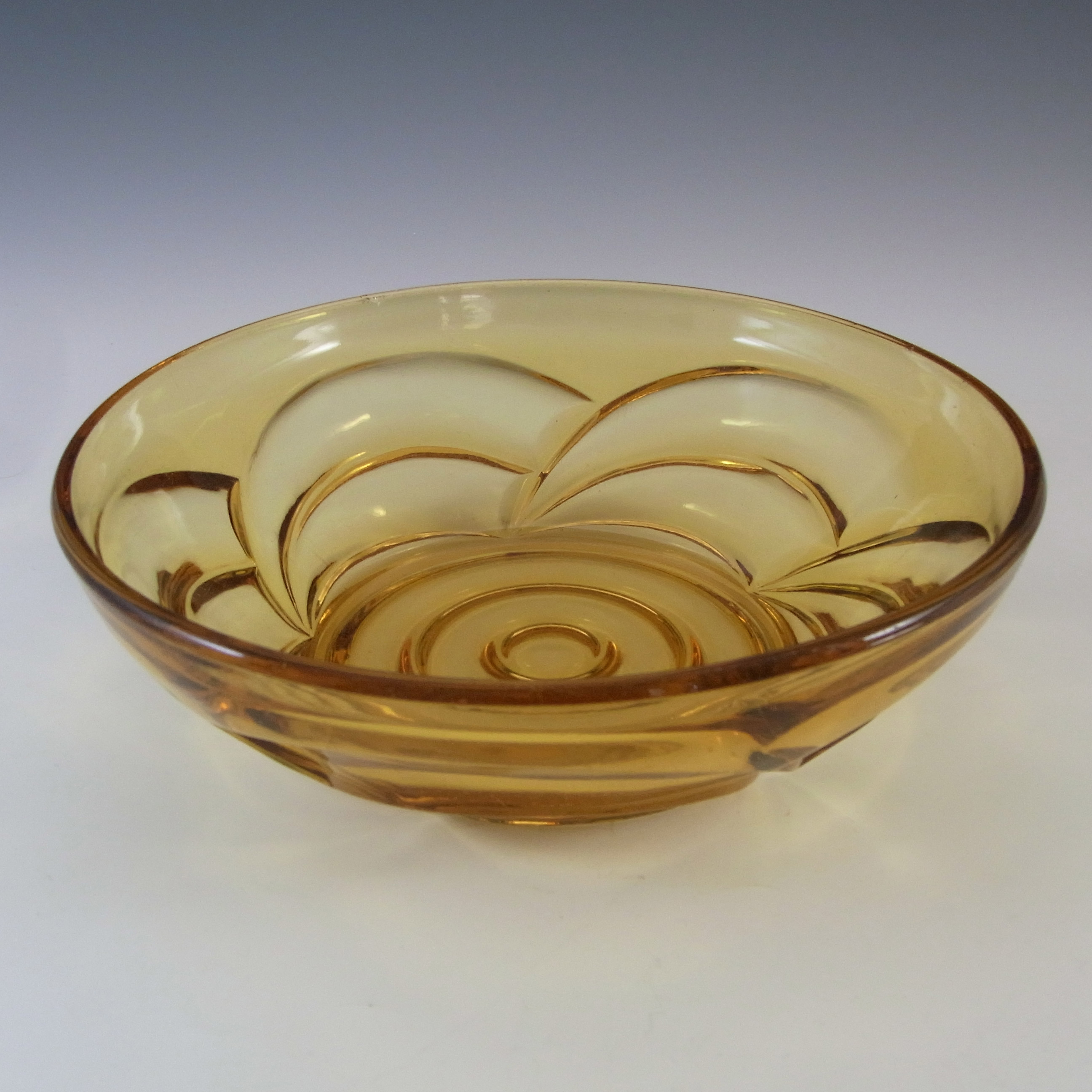 (image for) RARE Bagley Art Deco Amber Glass 'Osprey' Fruit Bowl Set #3153 - Click Image to Close