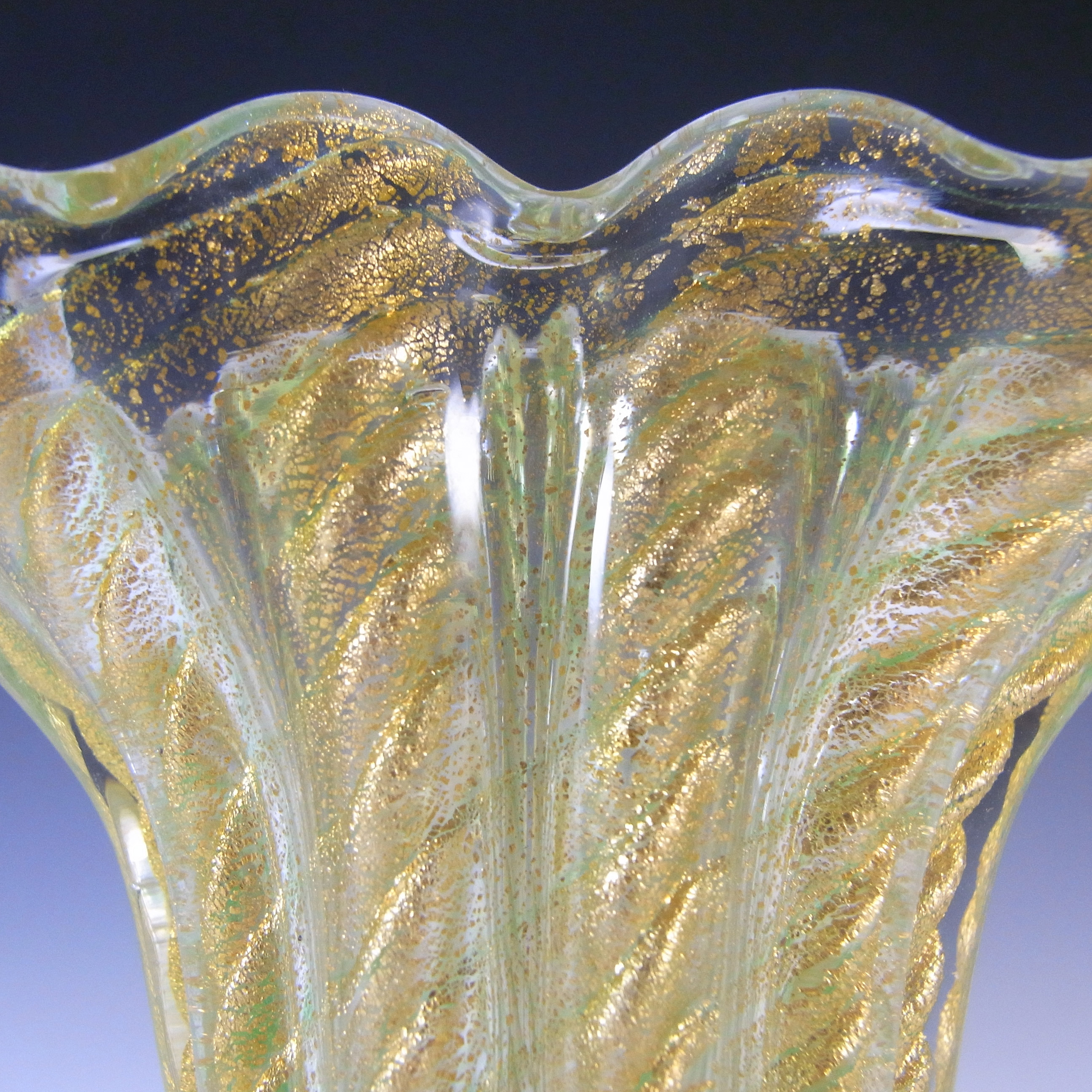 Barovier & Toso Murano Vintage Cordonato Oro Gold Leaf Glass Vase - Click Image to Close