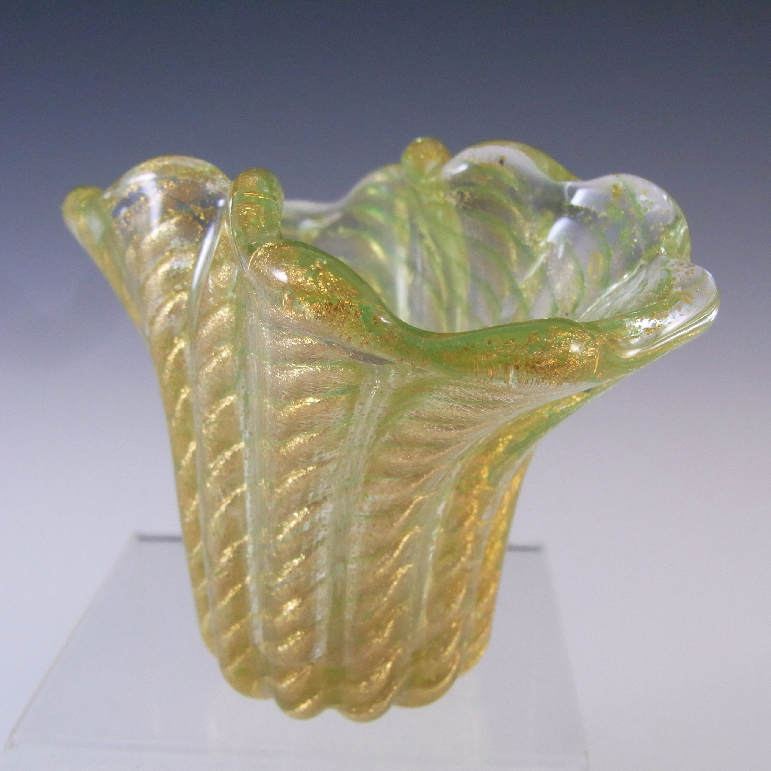 (image for) Barovier & Toso Murano Vintage Cordonato Oro Gold Leaf Glass Vase - Click Image to Close