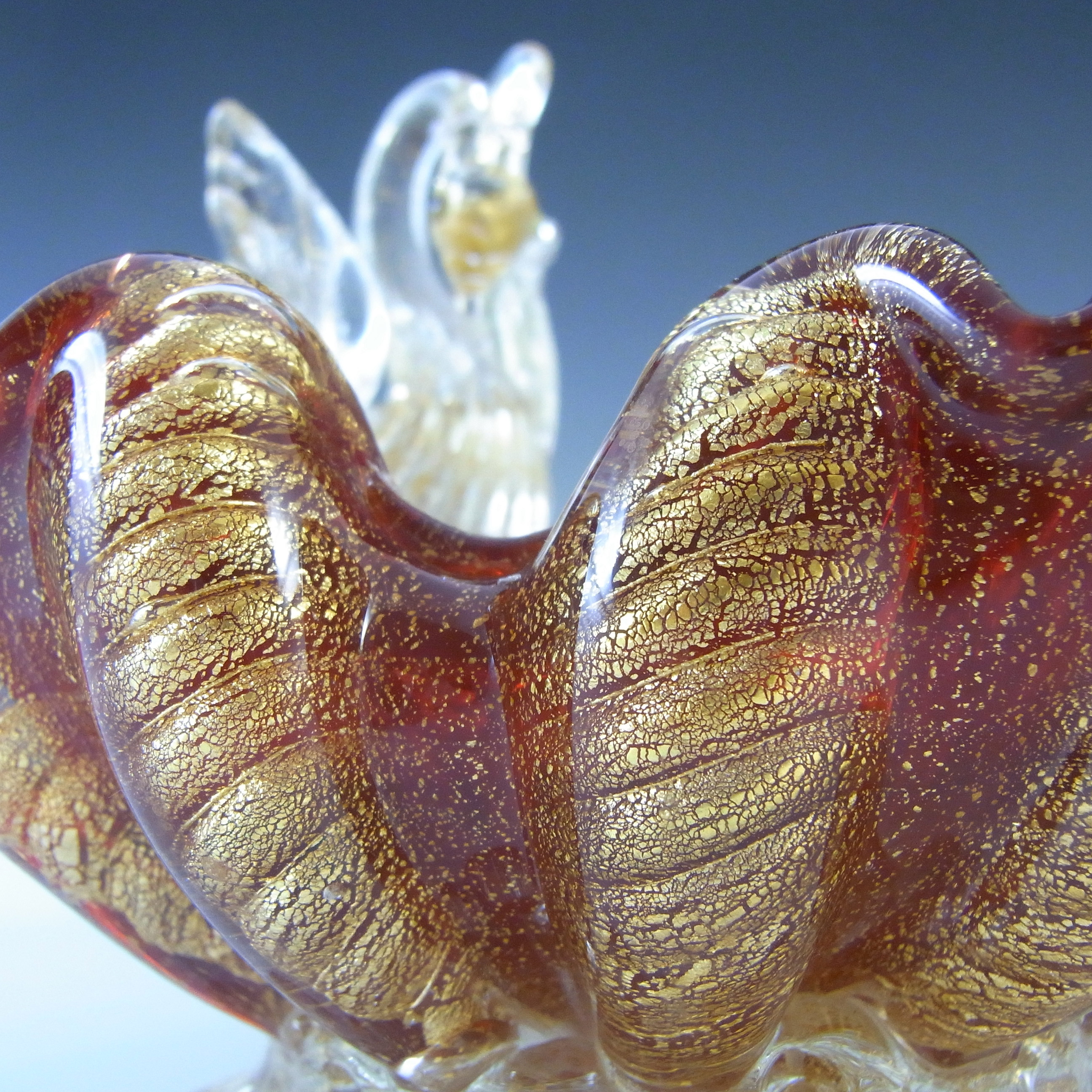 Barovier & Toso Murano Cordonato Oro Gold Leaf Glass Swan Bowl - Click Image to Close