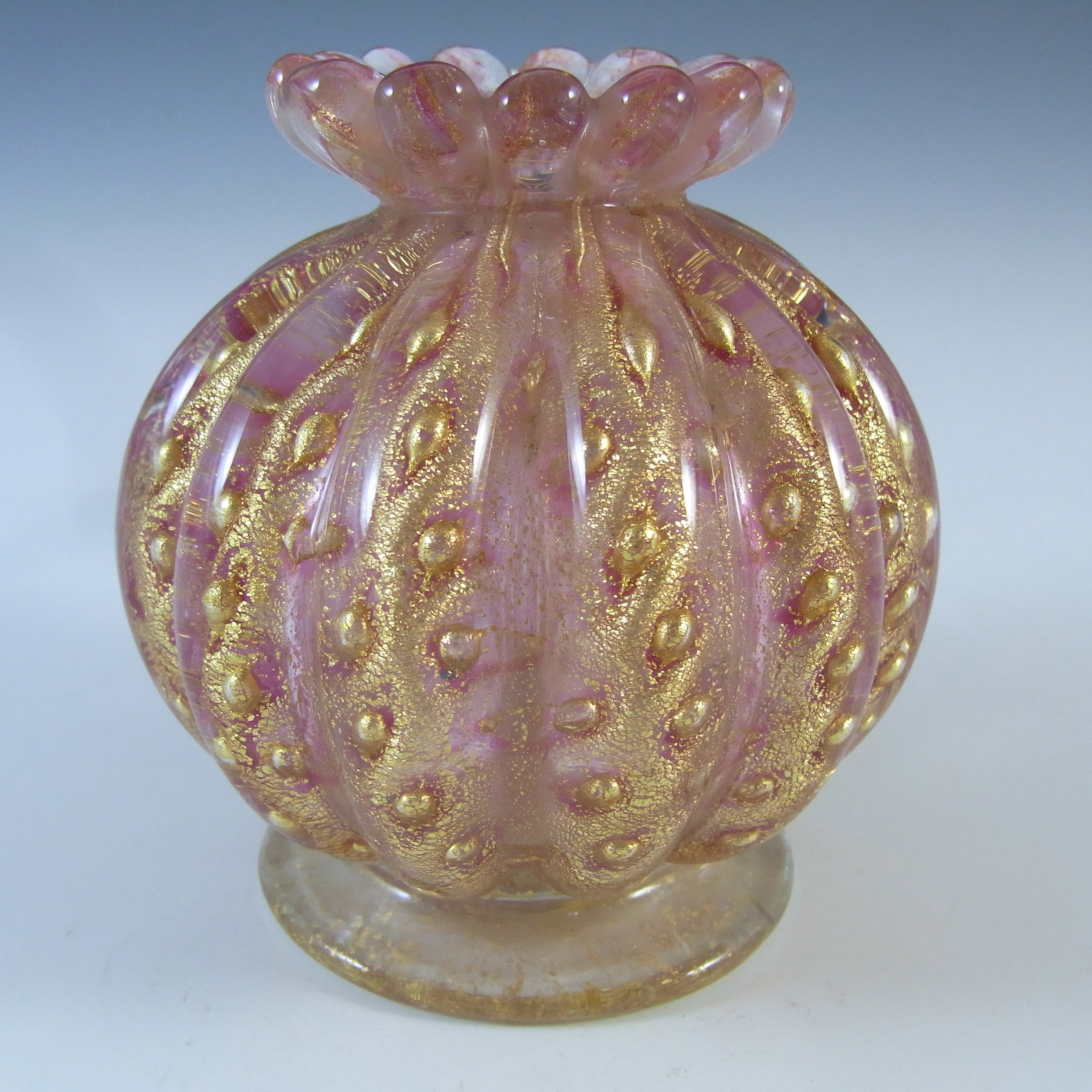 (image for) Barovier & Toso Murano Gold Leaf Pink Glass Bubble Vase - Click Image to Close