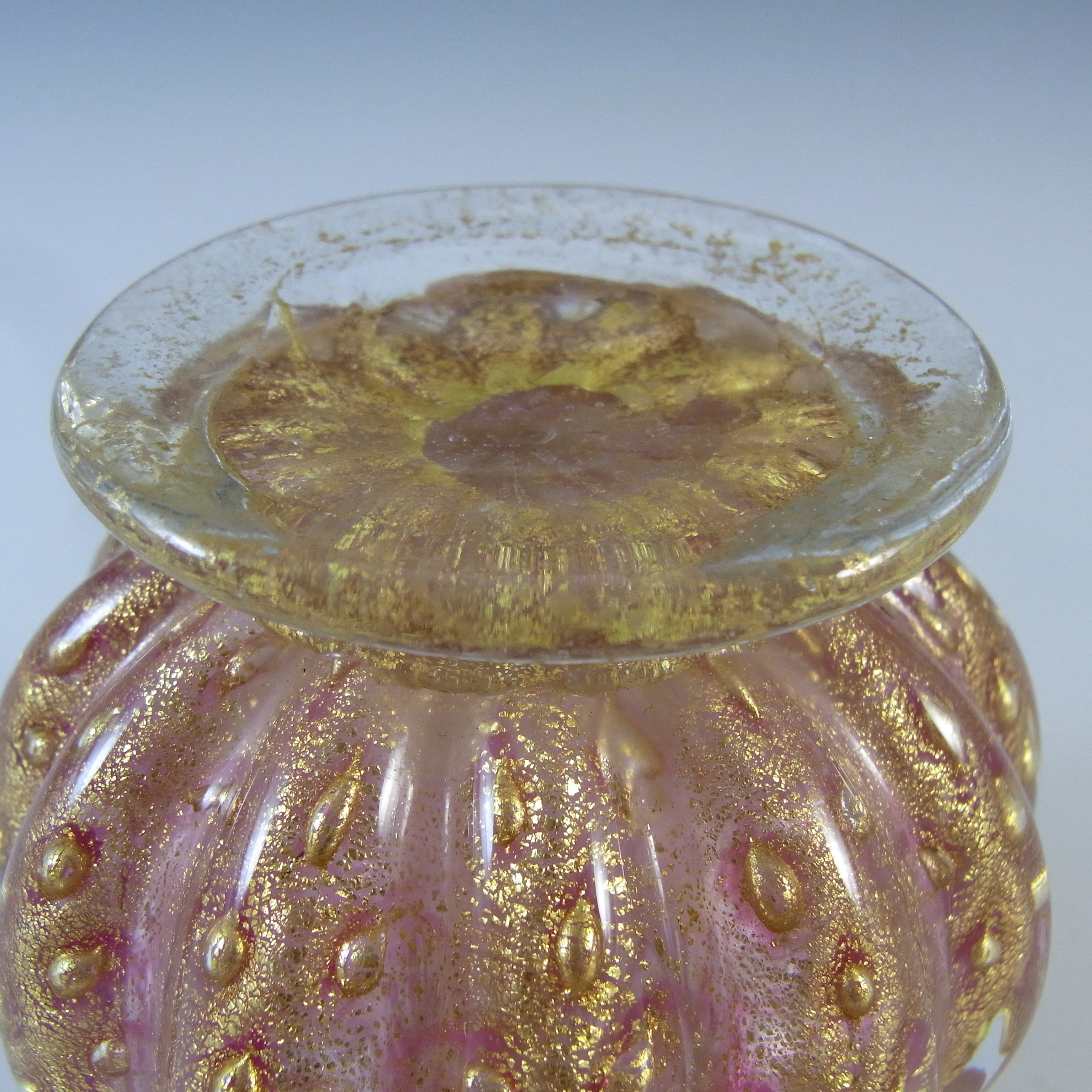 Barovier & Toso Murano Gold Leaf Pink Glass Bubble Vase - Click Image to Close