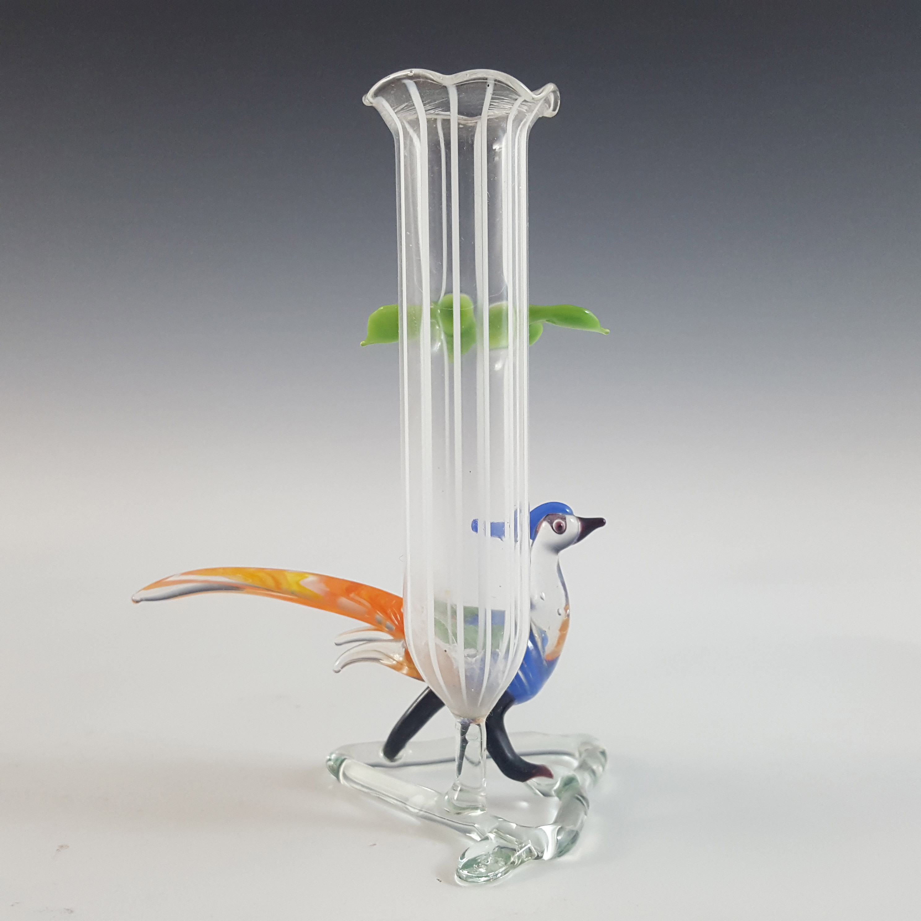 (image for) Vintage White Lampworked Vintage Glass Bird Vase - Click Image to Close