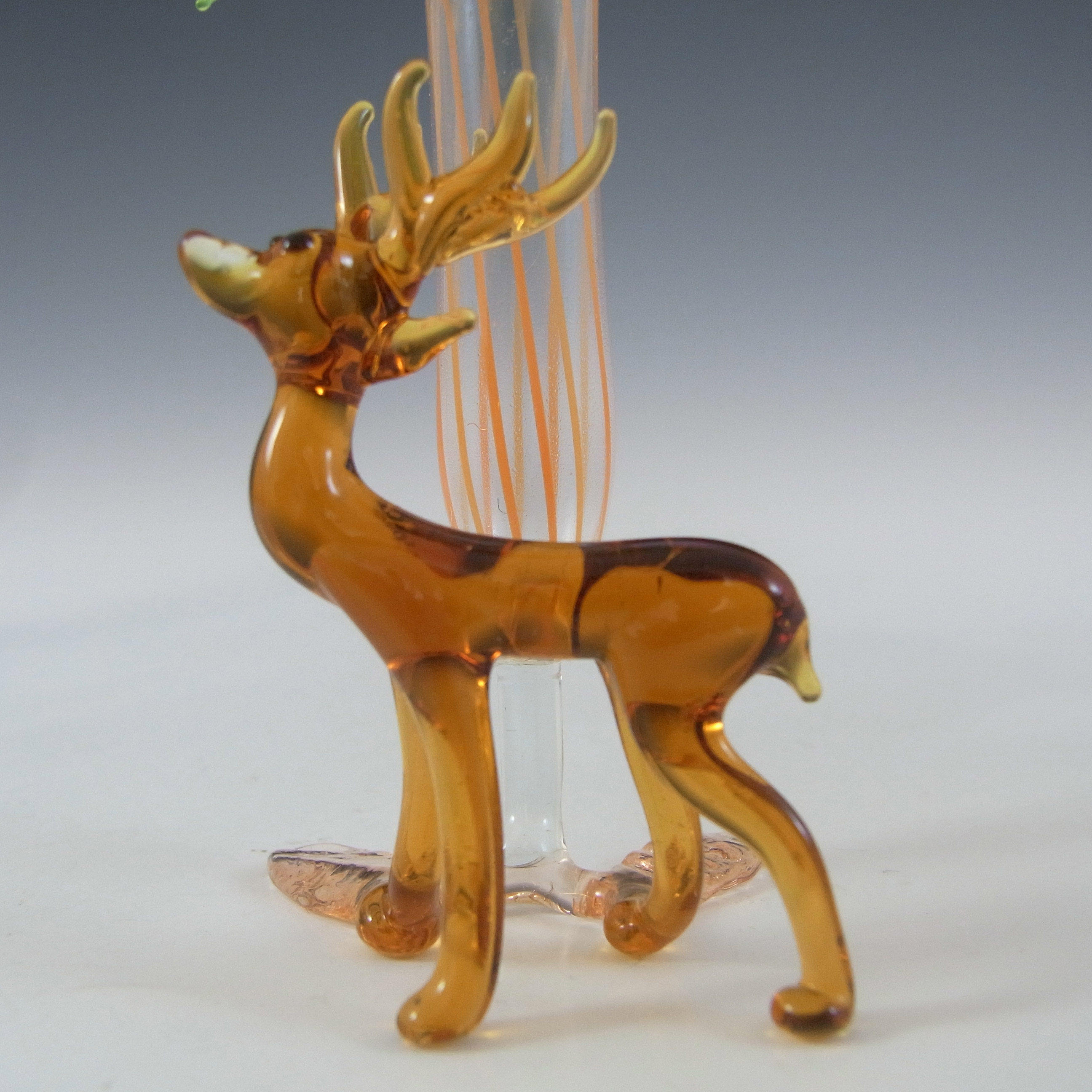 (image for) Vintage Orange & Brown Lampworked Glass Deer Vase - Click Image to Close