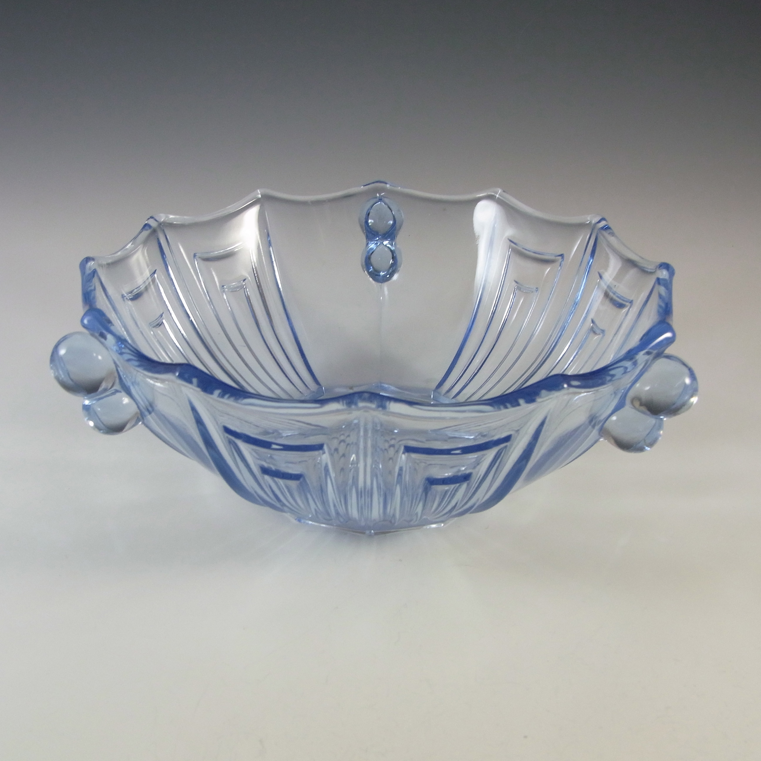 Czech Vintage Art Deco 1930's Large Blue Glass Bowl - Click Image to Close