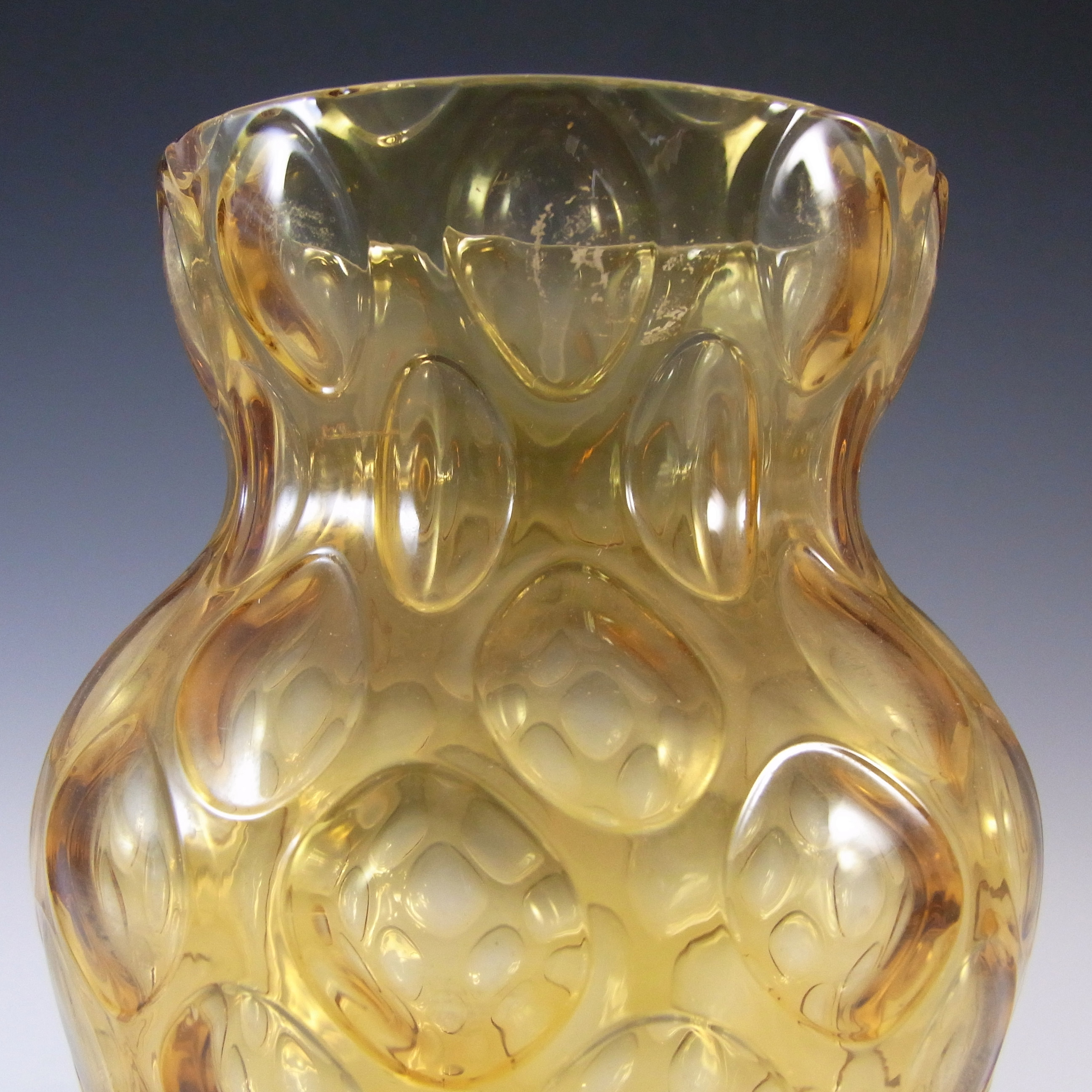 (image for) Borske Sklo Vintage Amber Glass Optical 'Olives' Vase - Click Image to Close