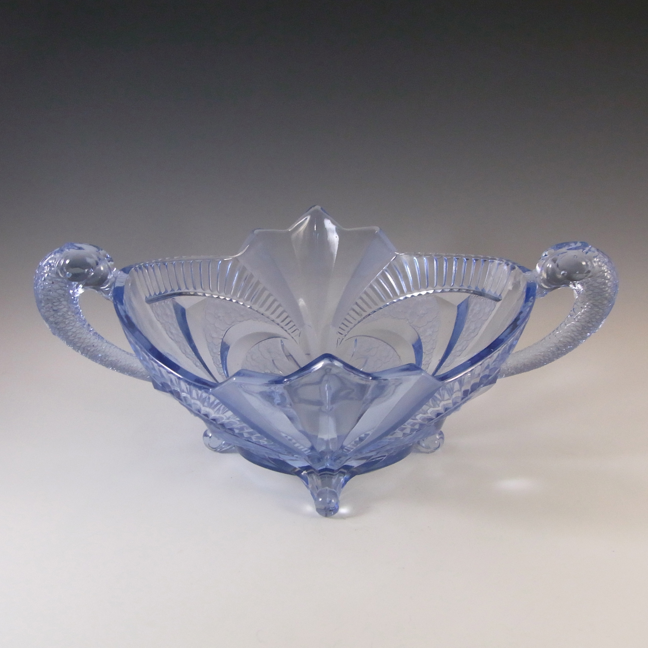 (image for) Brockwitz Art Deco Blue Glass Serpent Centerpiece Bowl - Click Image to Close