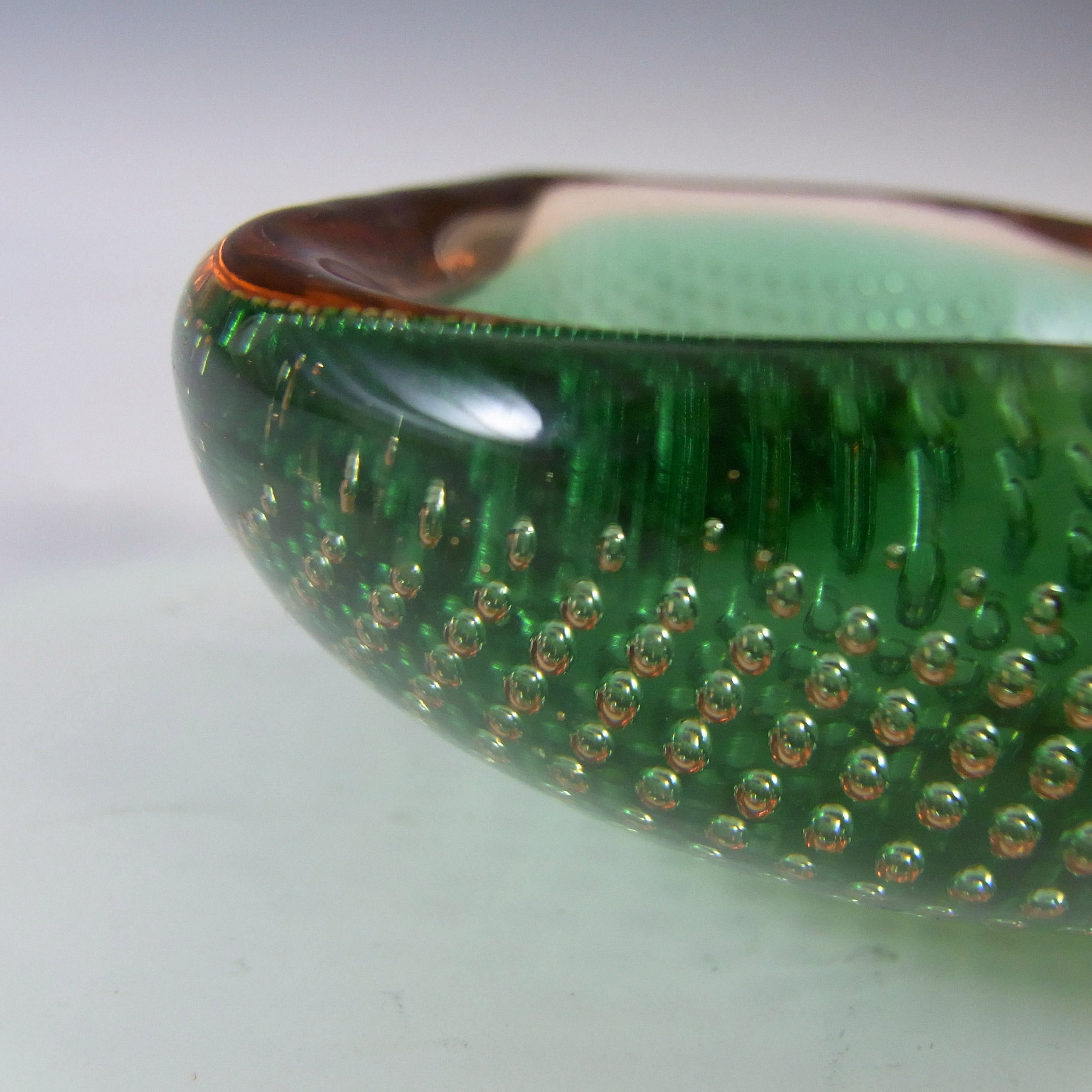 Ferro Italarts Murano Green & Amber Glass Bullicante Bowl - Click Image to Close