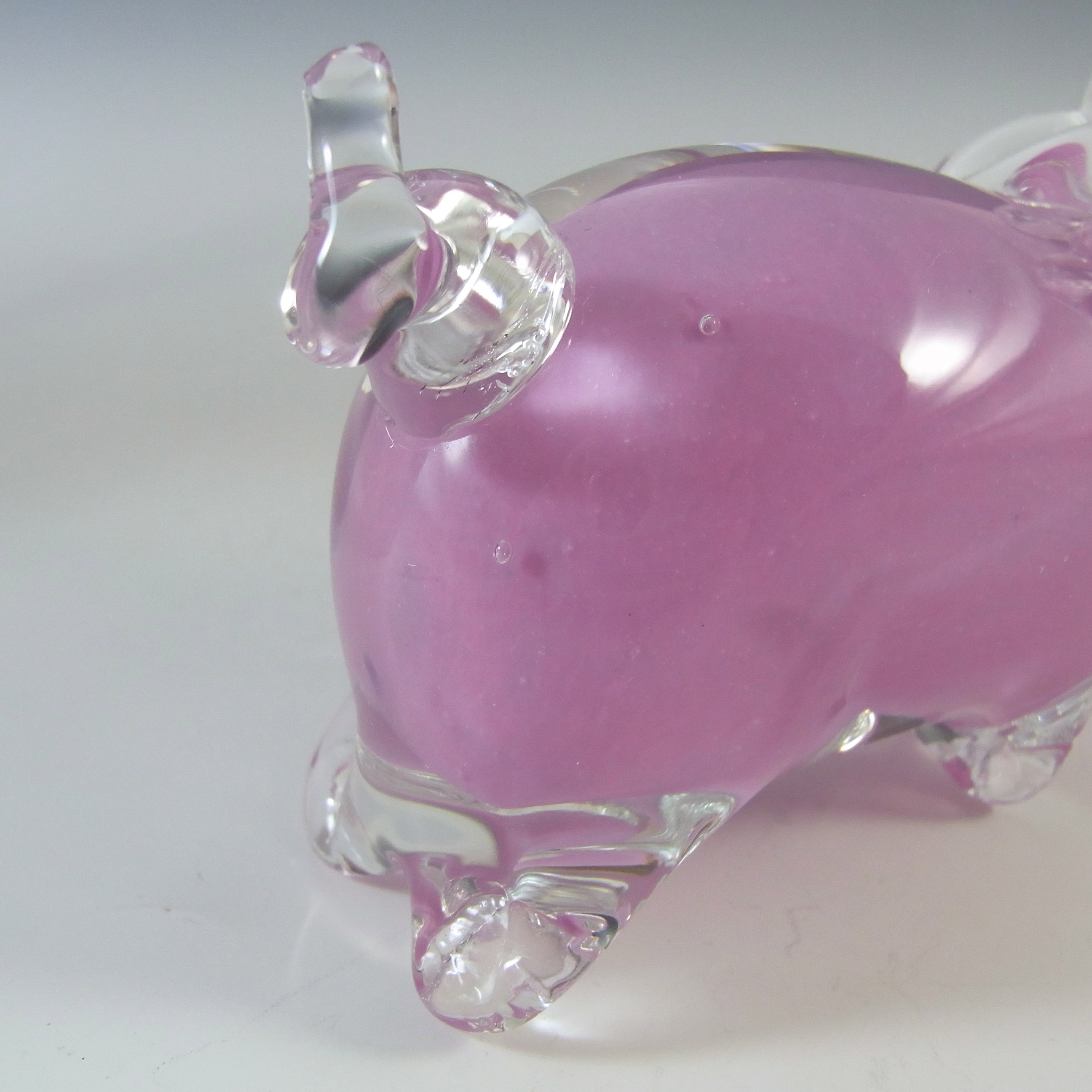 BOXED Caithness Crystal Pink & Clear Glass Pig Paperweight - Click Image to Close