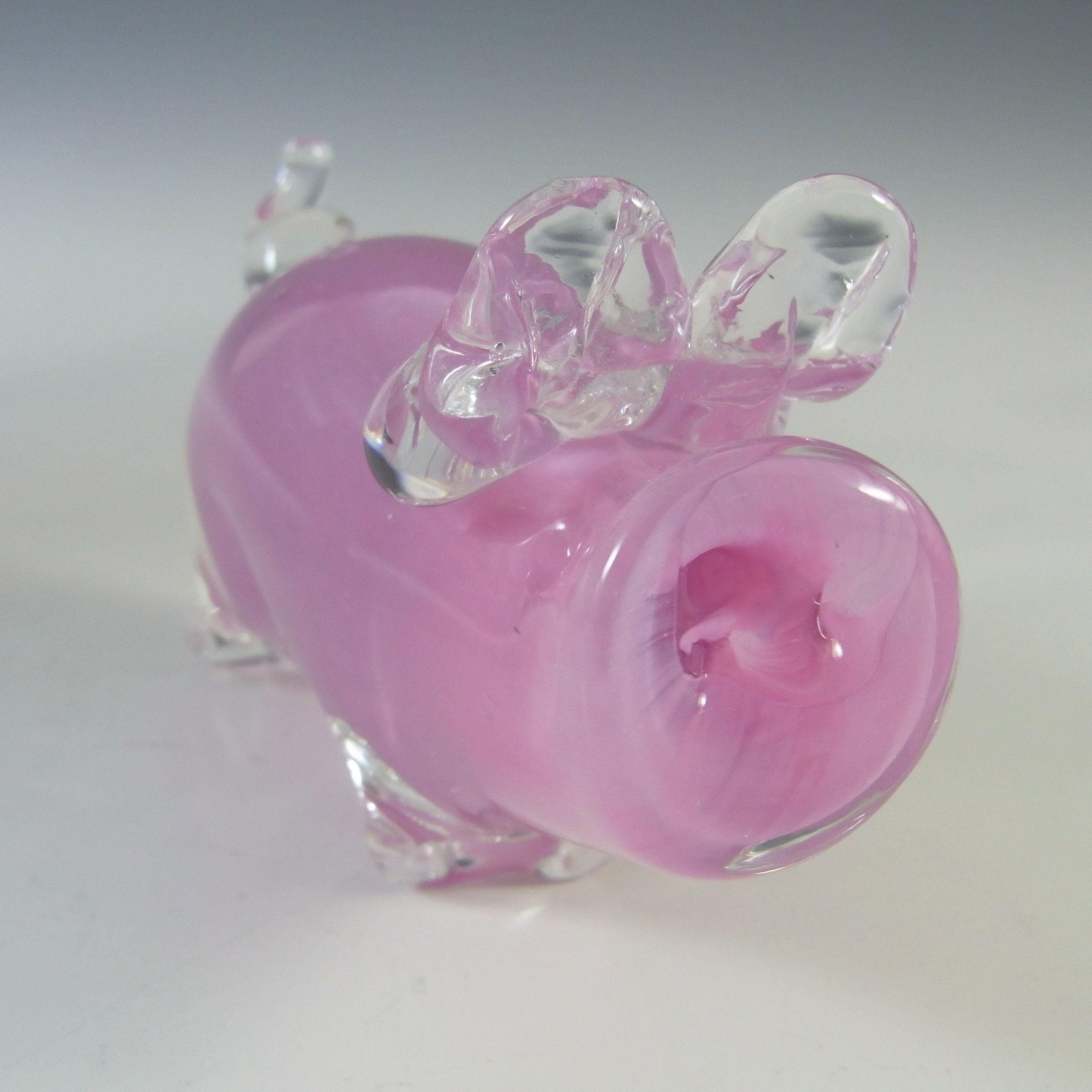 BOXED Caithness Crystal Pink & Clear Glass Pig Paperweight - Click Image to Close