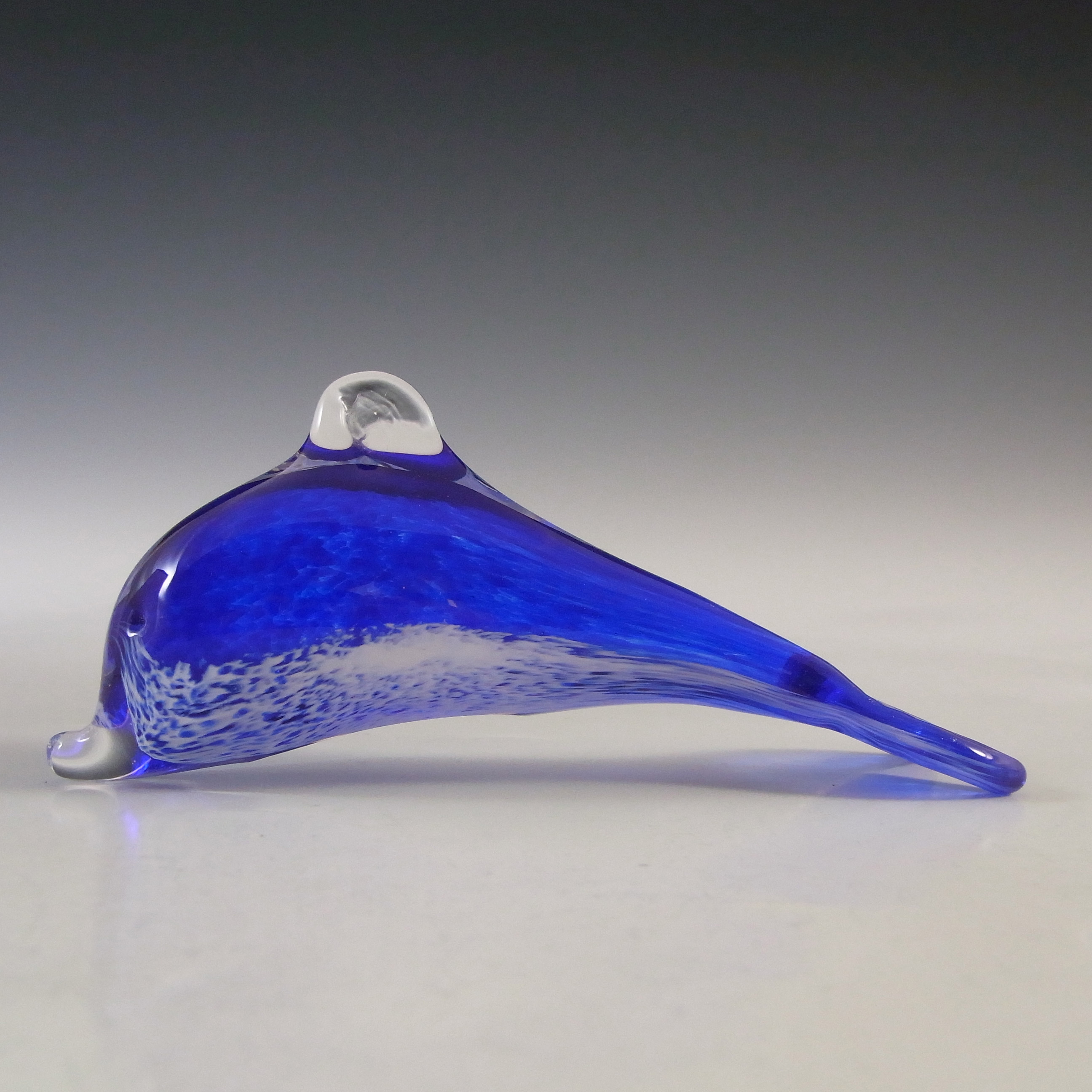 (image for) BOXED Caithness Crystal Blue Glass Dolphin Paperweight - Click Image to Close