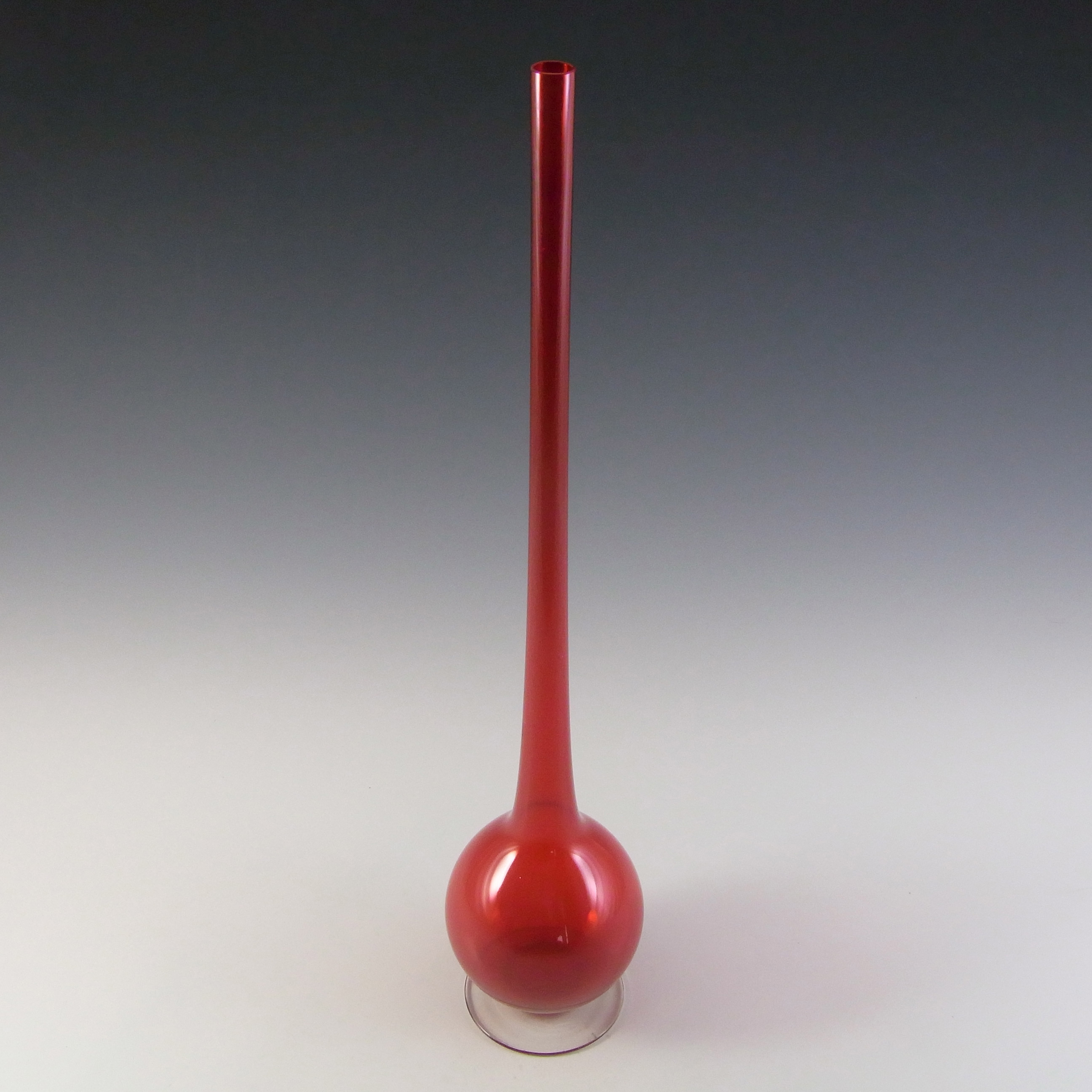 (image for) Carlo Moretti Tall Murano 'Glossy' Red Glass 16" Stem Vase - Click Image to Close