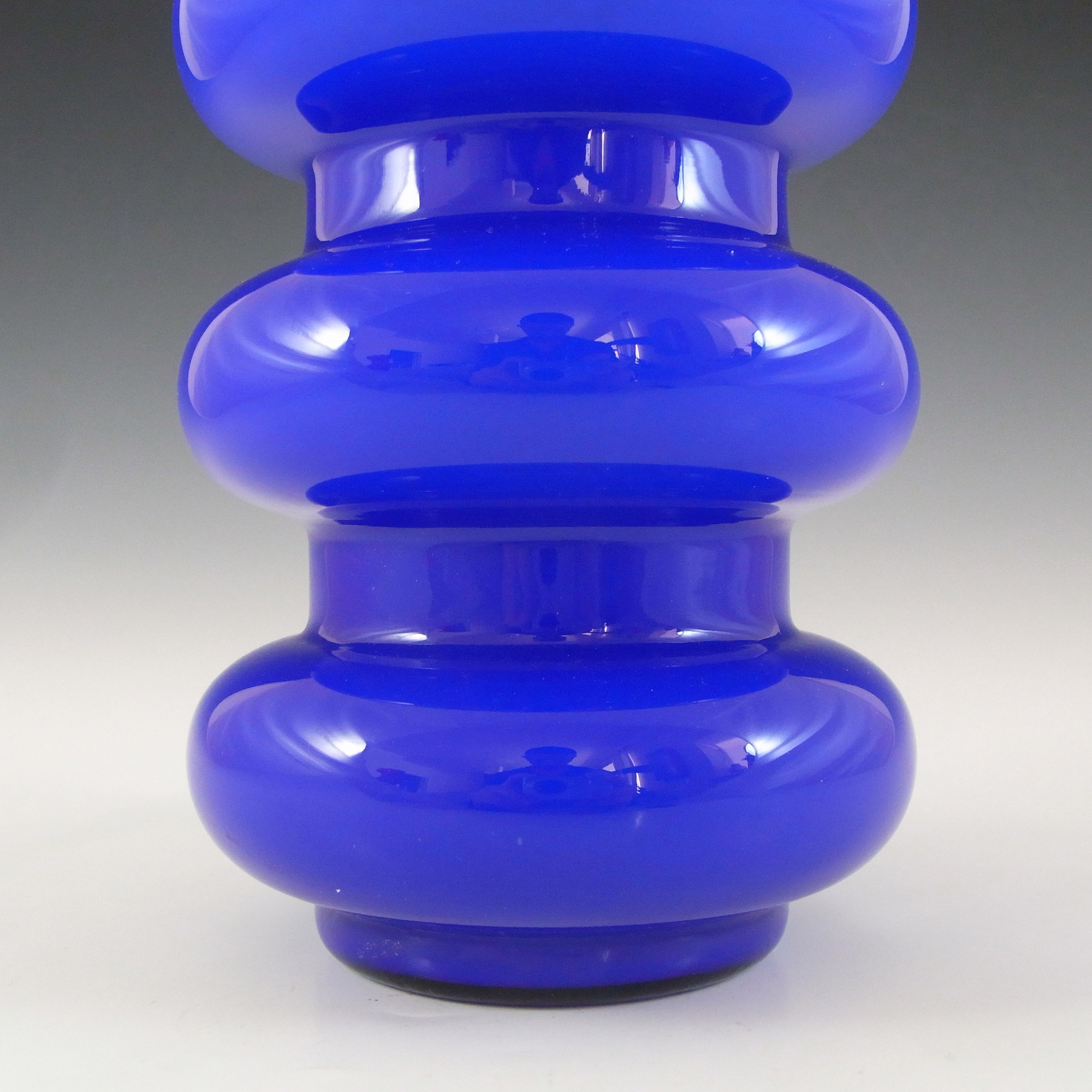 (image for) Ryd Glasbruk Swedish / Scandinavian Blue Glass Hooped 10" Vase - Click Image to Close