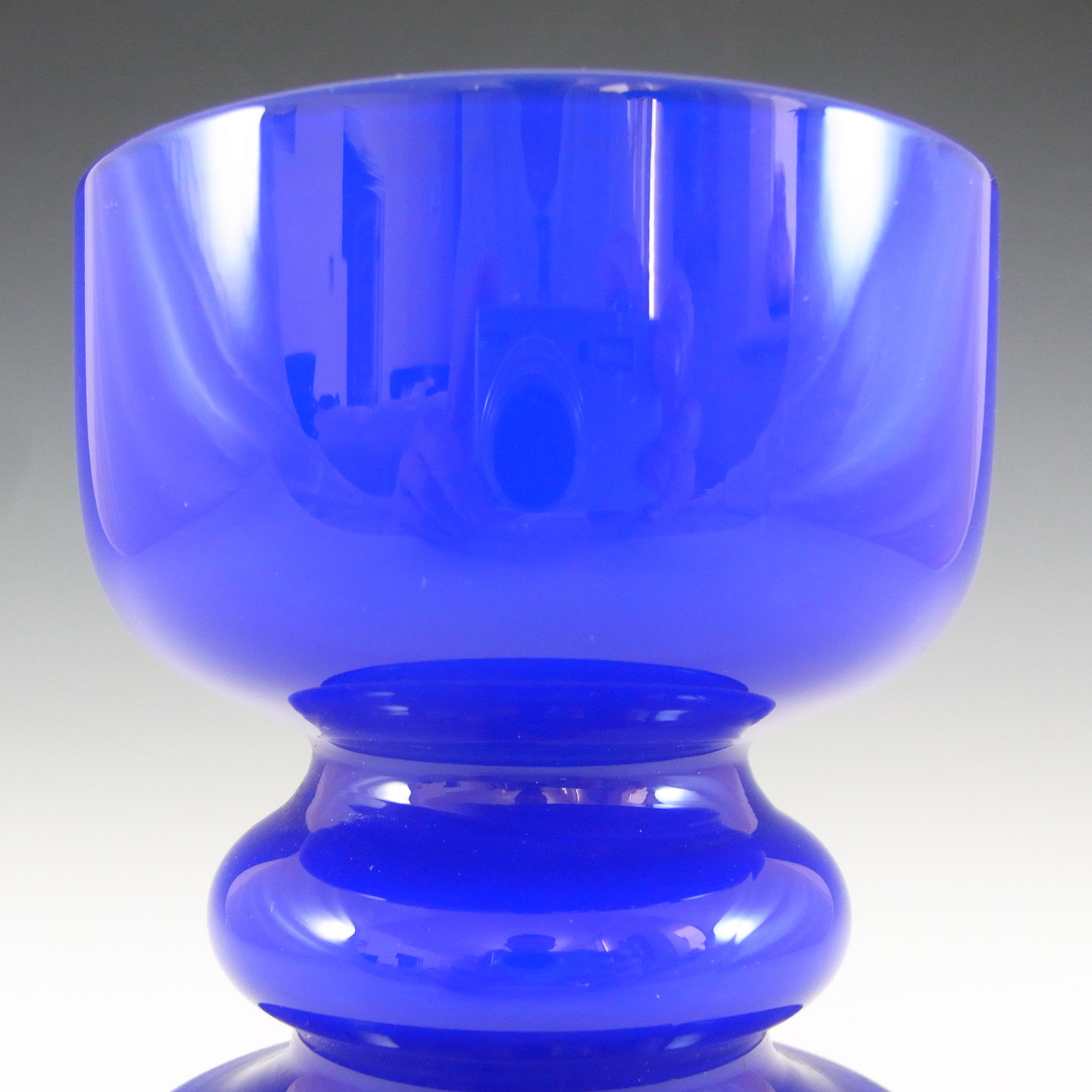 Lindshammar / JC Vintage Swedish Blue Hooped Glass Vase - Click Image to Close